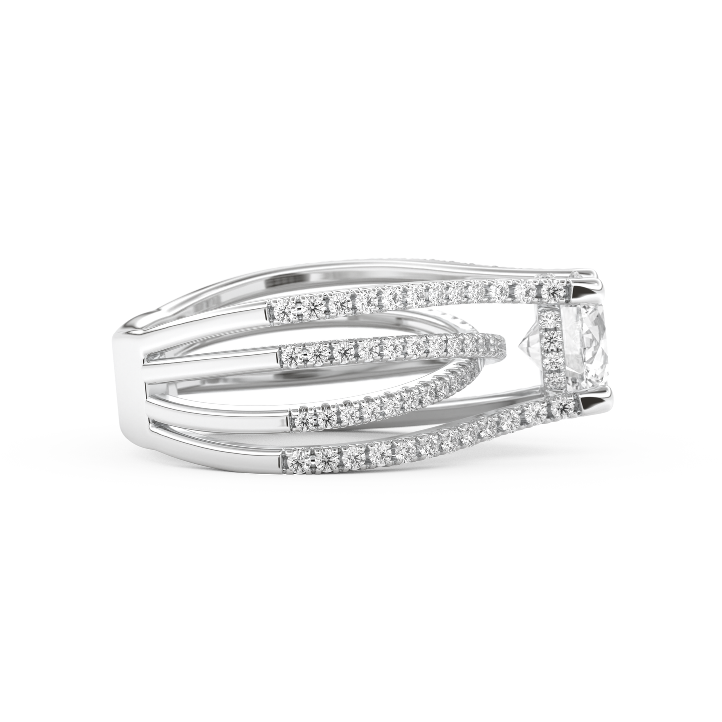 Round Cut 1.52 Carat Moissanite Ring – Pave & Split Shank Setting in Gold