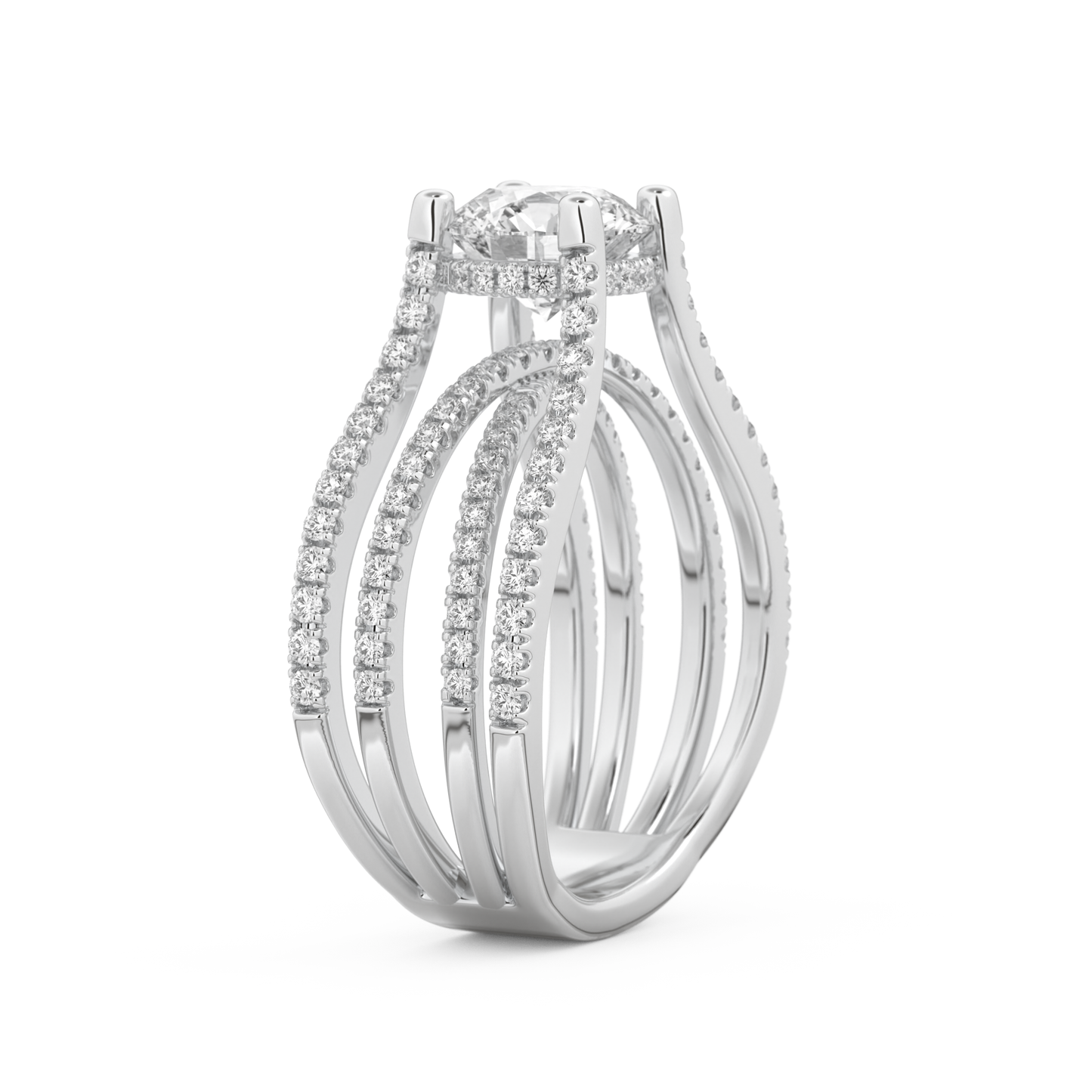 Round Cut 1.52 Carat Moissanite Ring – Pave & Split Shank Setting in Gold