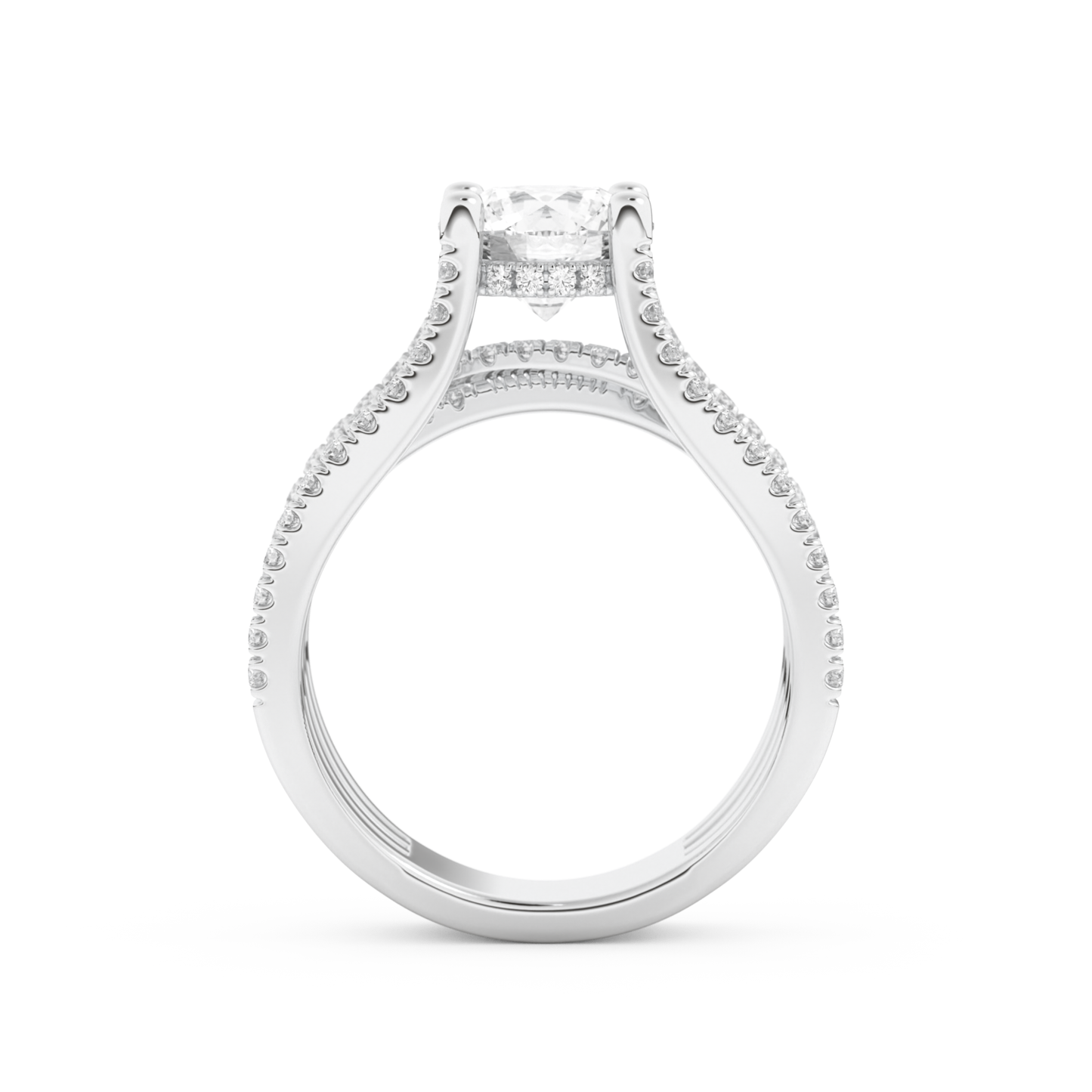 Round Cut 1.52 Carat Moissanite Ring – Pave & Split Shank Setting in Gold