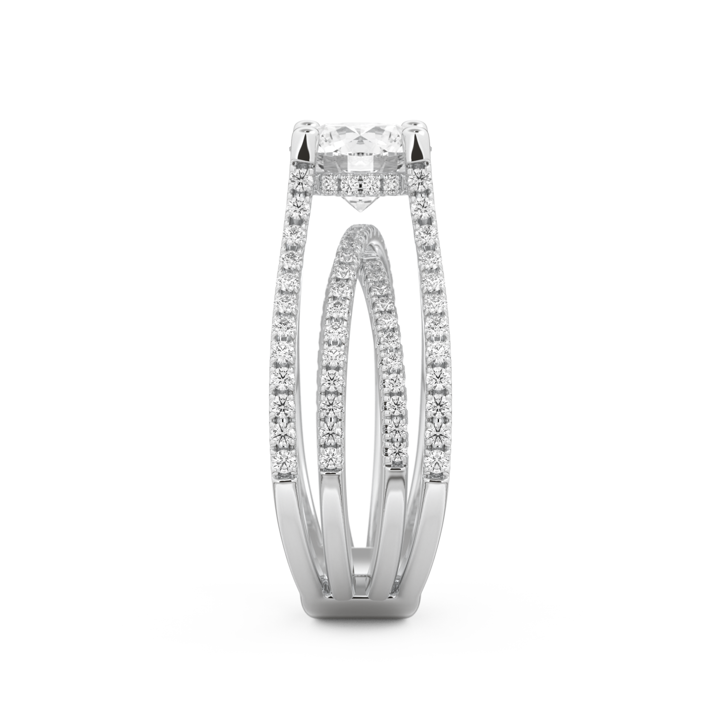 Round Cut 1.52 Carat Moissanite Ring – Pave & Split Shank Setting in Gold