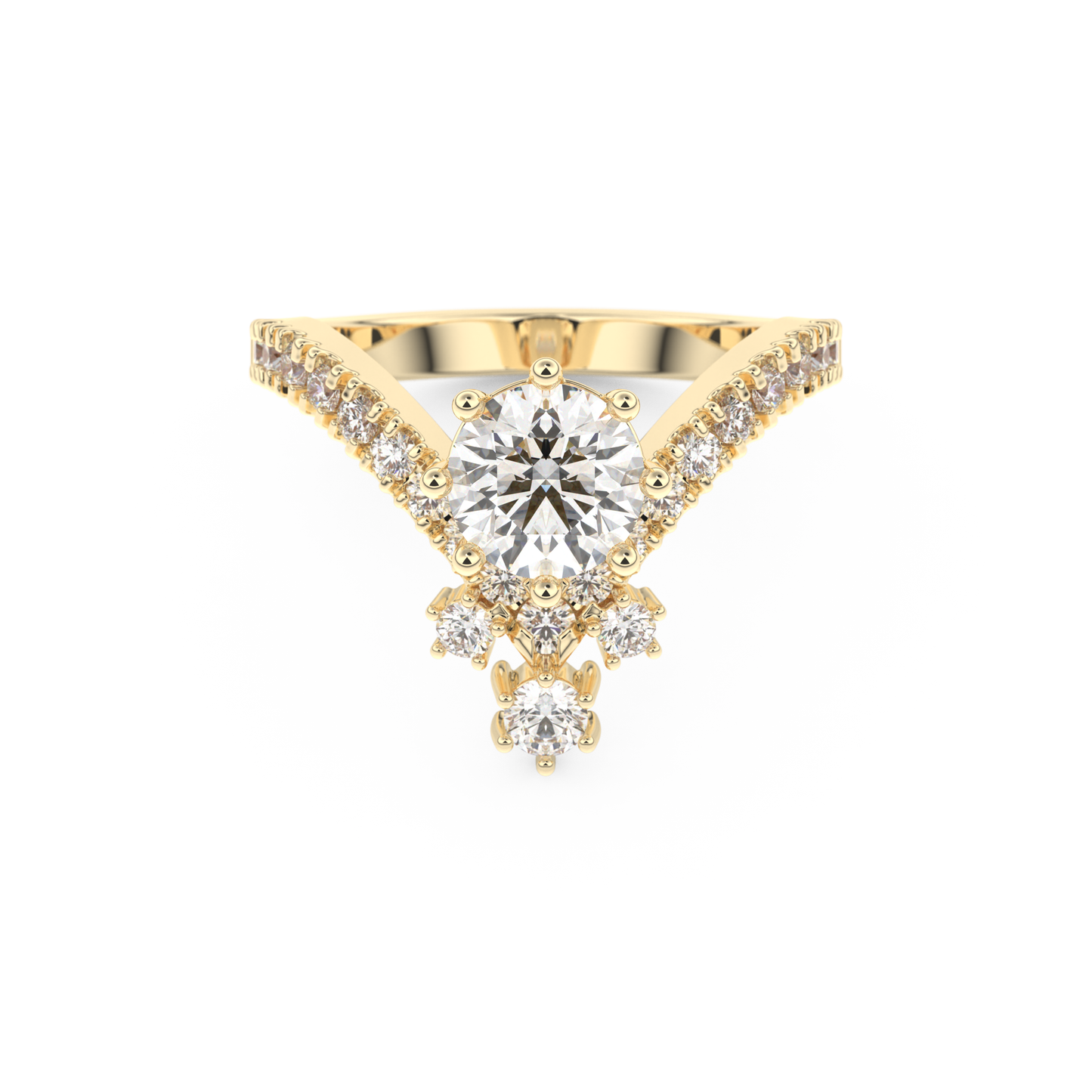 Round Cut 1.03 Carat Moissanite Ring – Cluster Setting in Gold