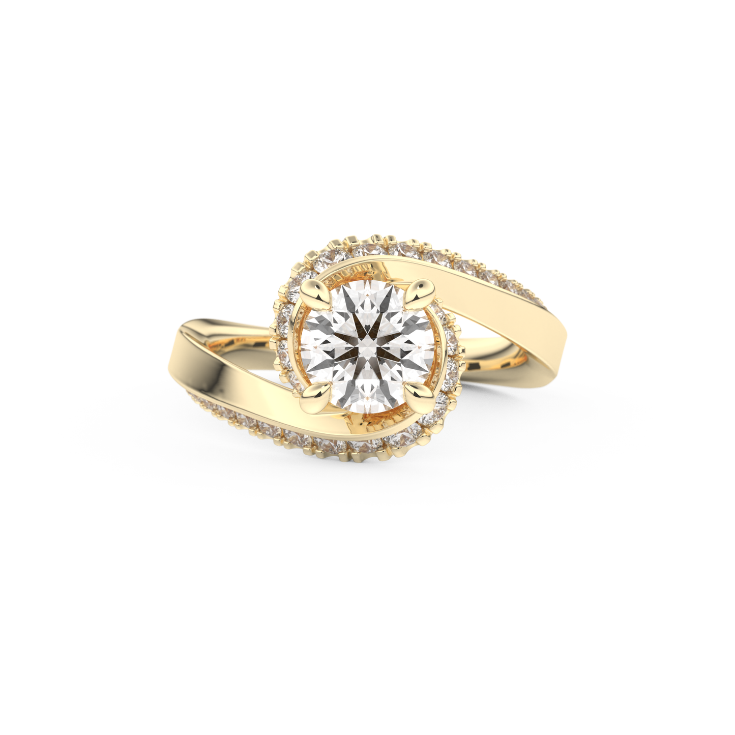 Round Cut 1.03 Carat Moissanite Ring – Swirl & Pave Setting in Gold