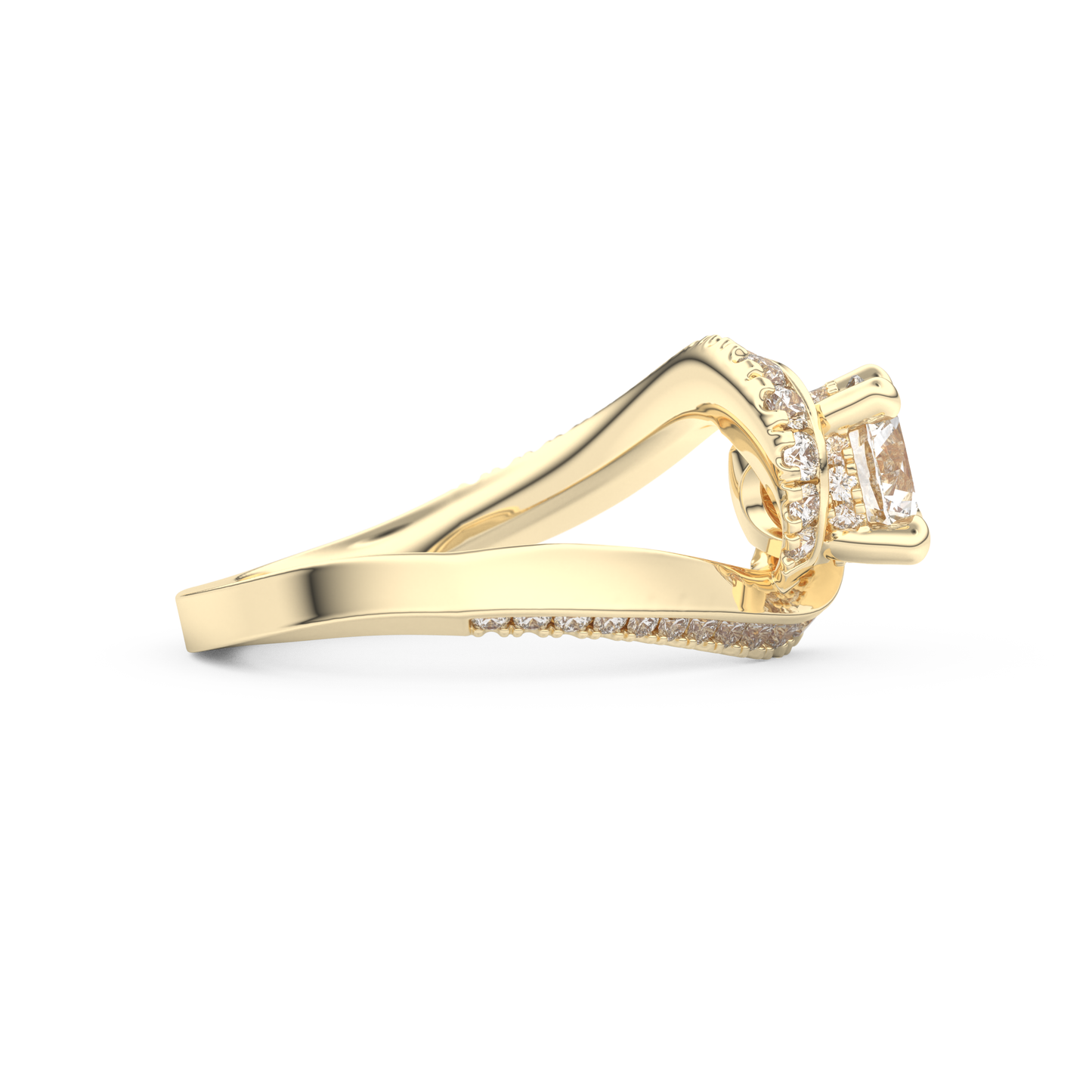 Round Cut 1.03 Carat Moissanite Ring – Swirl & Pave Setting in Gold