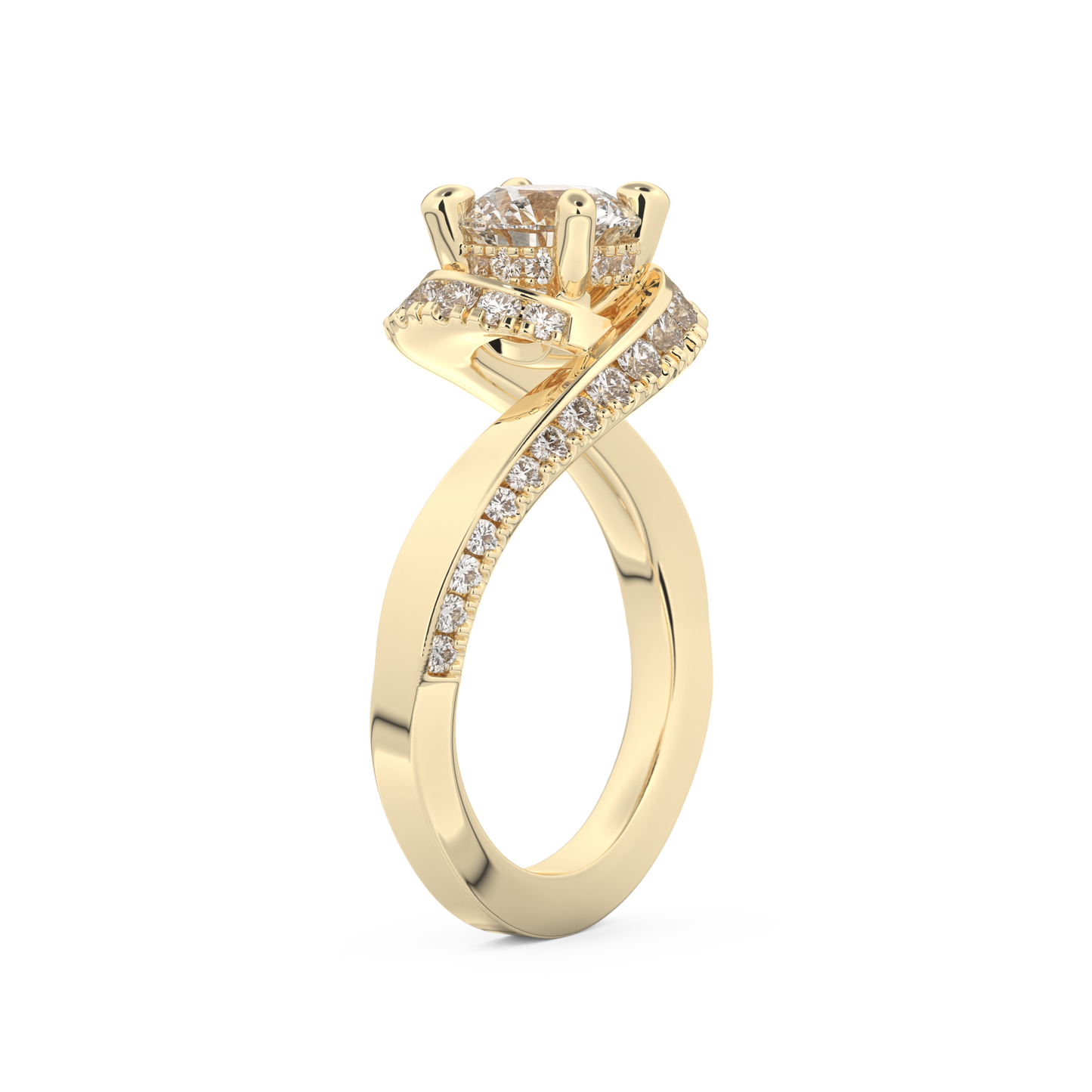 Round Cut 1.03 Carat Moissanite Ring – Swirl & Pave Setting in Gold