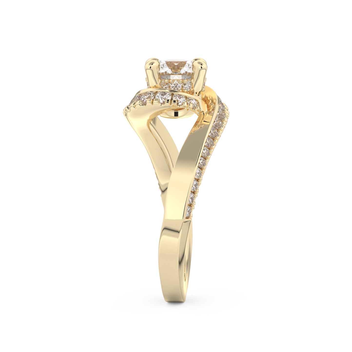 Round Cut 1.03 Carat Moissanite Ring – Swirl & Pave Setting in Gold