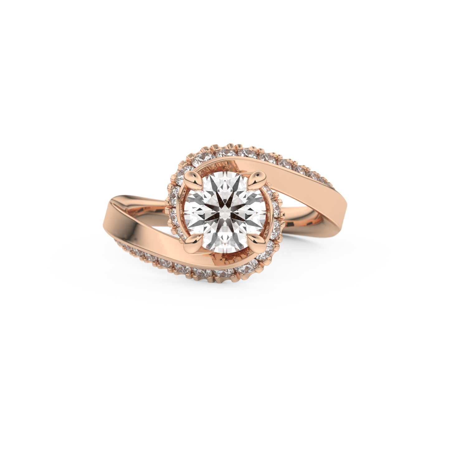 Round Cut 1.03 Carat Moissanite Ring – Swirl & Pave Setting in Gold