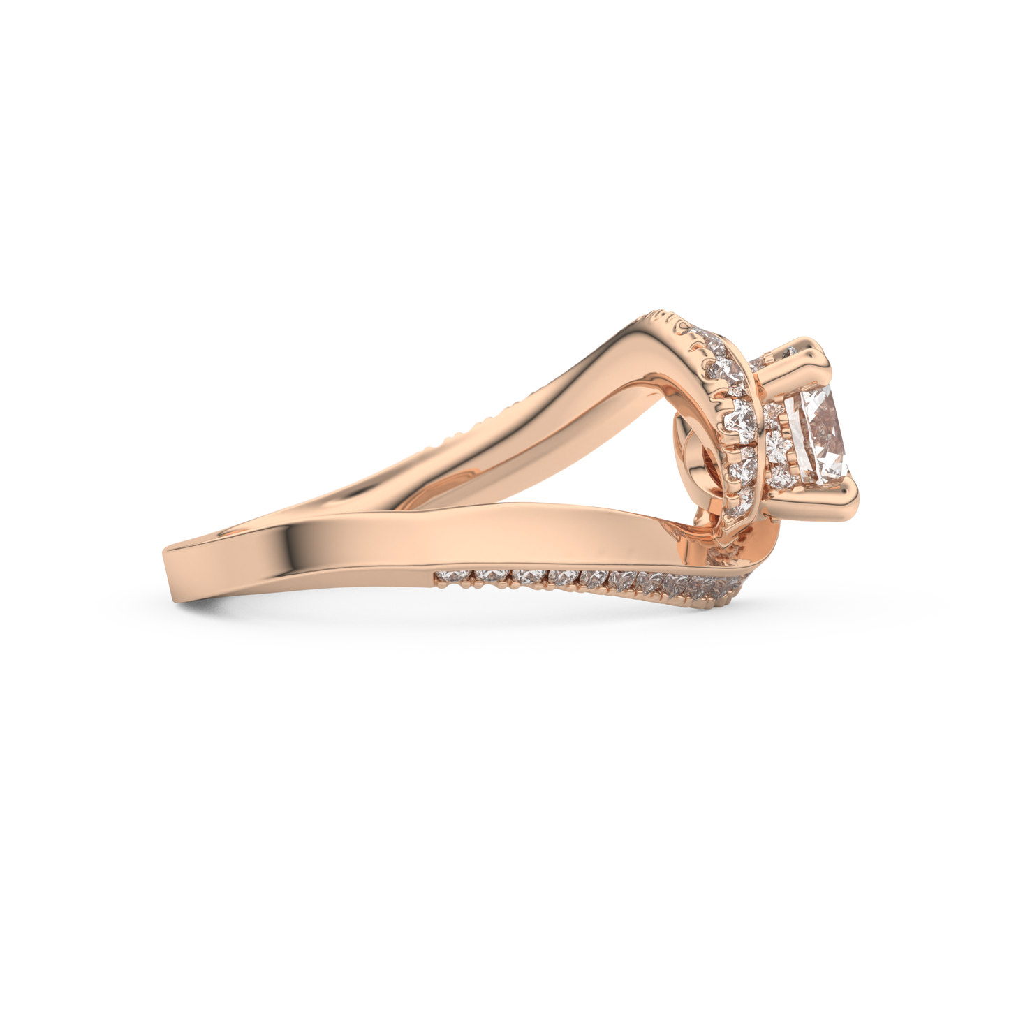 Round Cut 1.03 Carat Moissanite Ring – Swirl & Pave Setting in Gold