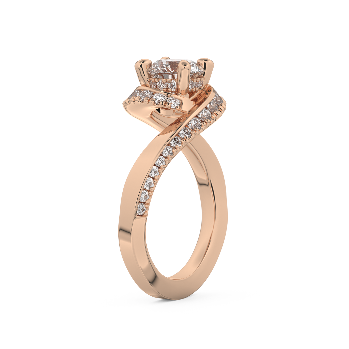Round Cut 1.03 Carat Moissanite Ring – Swirl & Pave Setting in Gold