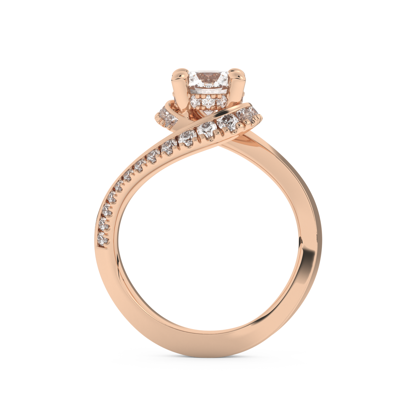 Round Cut 1.03 Carat Moissanite Ring – Swirl & Pave Setting in Gold