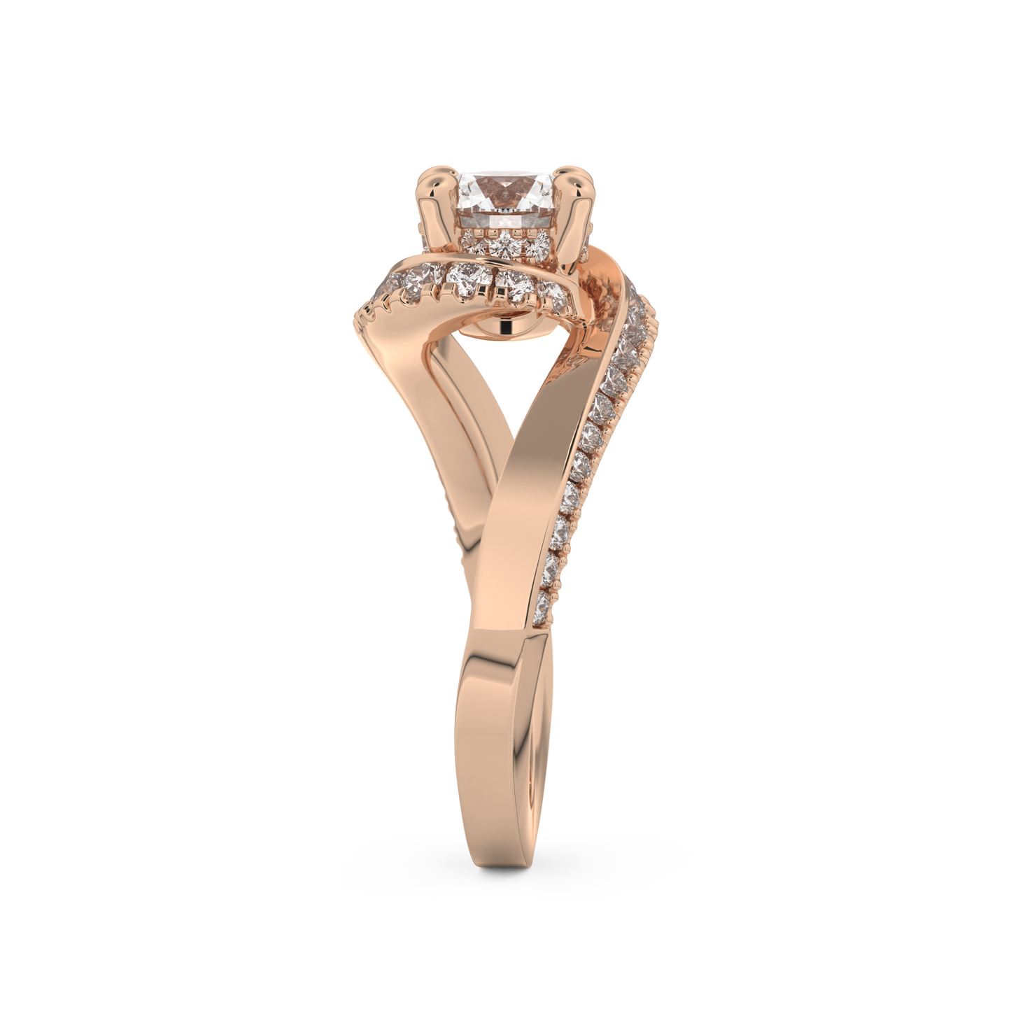 Round Cut 1.03 Carat Moissanite Ring – Swirl & Pave Setting in Gold