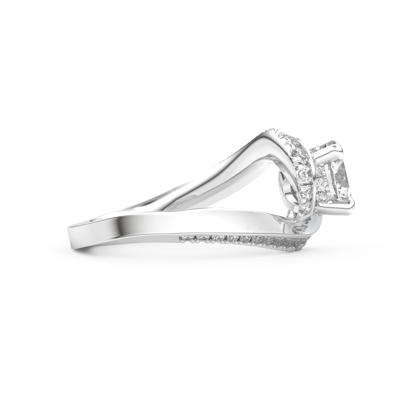 Round Cut 1.03 Carat Moissanite Ring – Swirl & Pave Setting in Gold