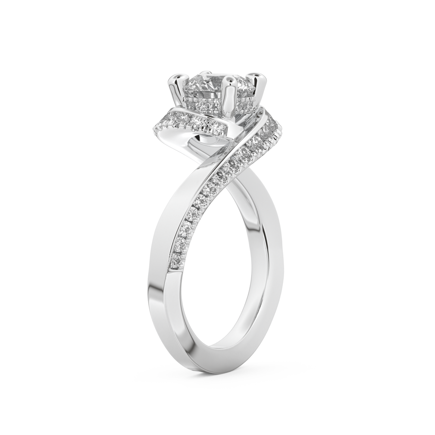 Round Cut 1.03 Carat Moissanite Ring – Swirl & Pave Setting in Gold