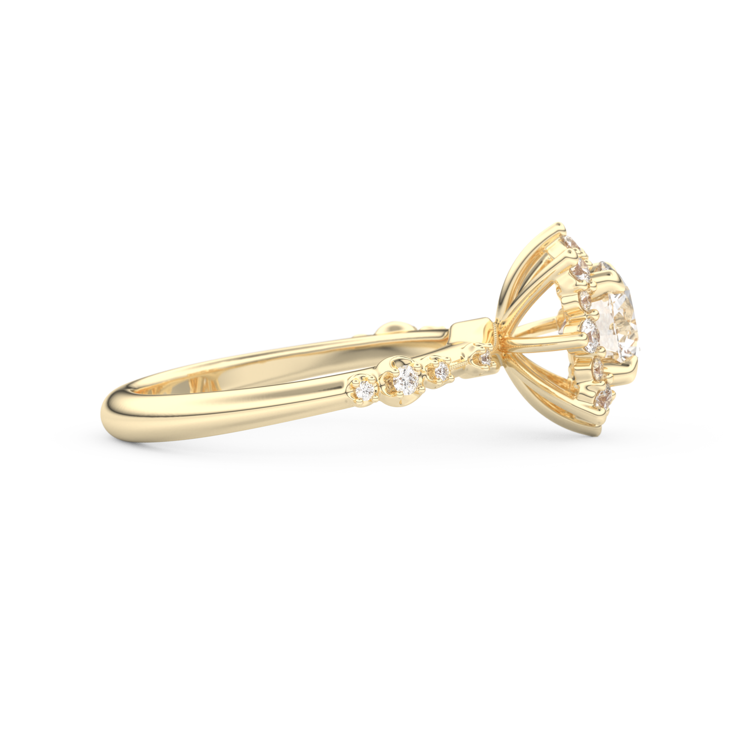 Round Cut 1.03 Carat Moissanite Ring – Cluster Setting in Gold