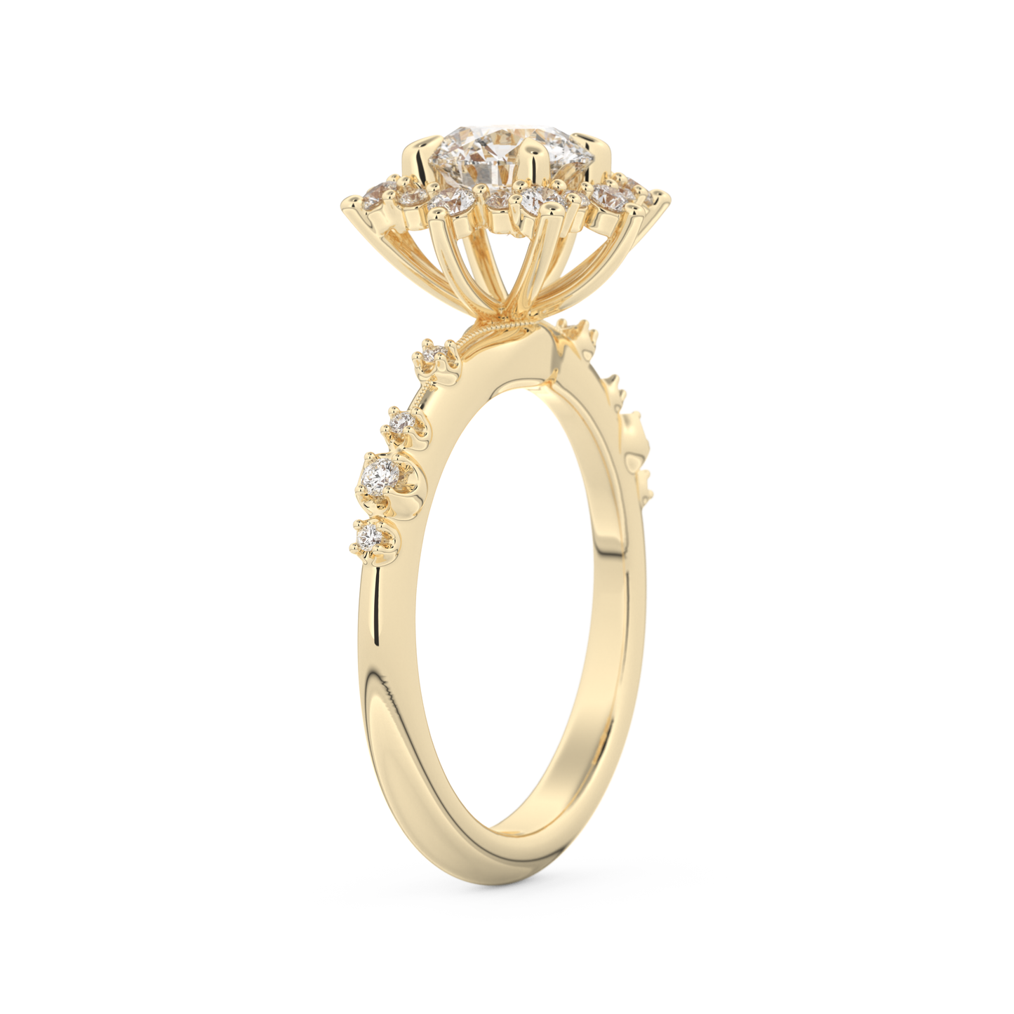 Round Cut 1.03 Carat Moissanite Ring – Cluster Setting in Gold
