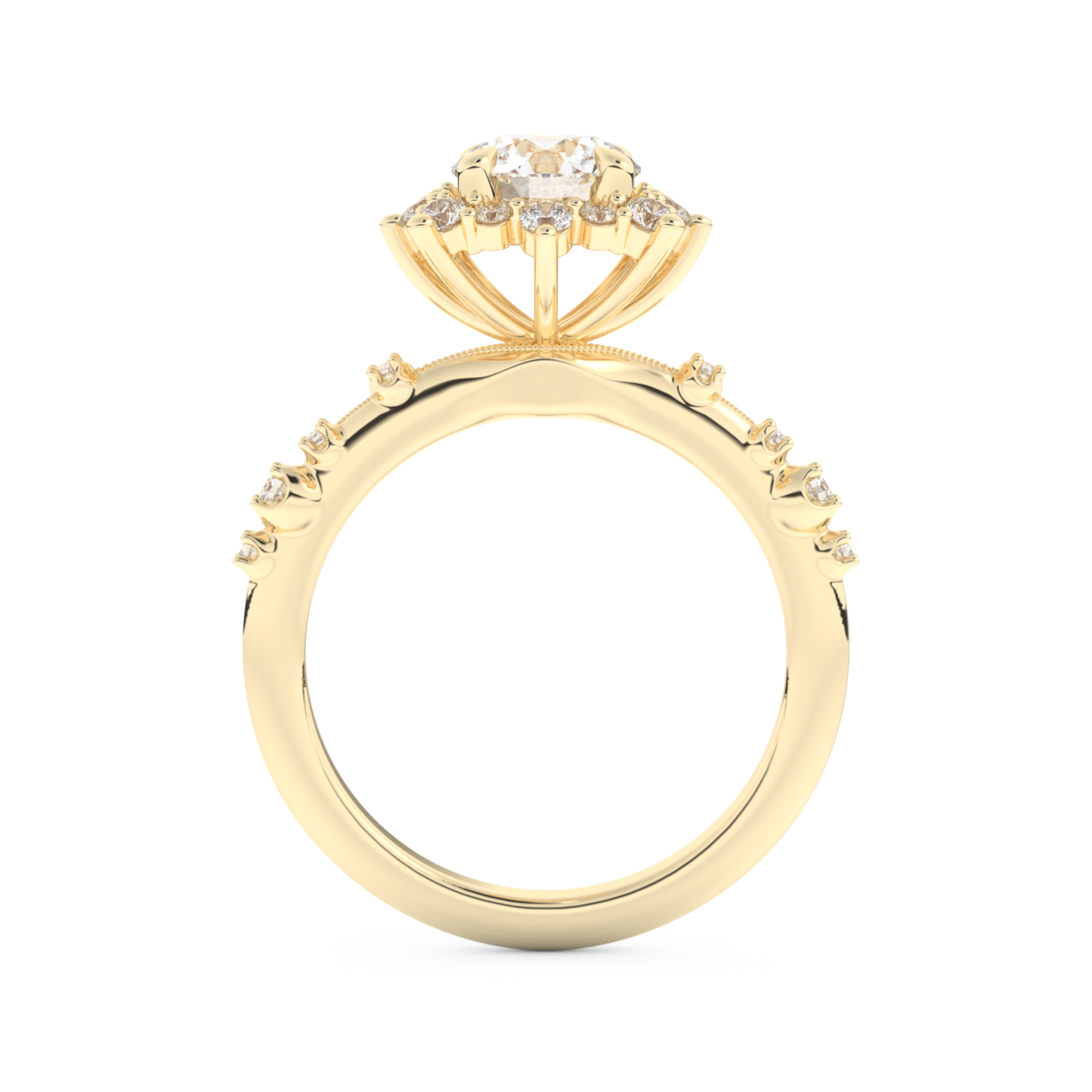 Round Cut 1.03 Carat Moissanite Ring – Cluster Setting in Gold