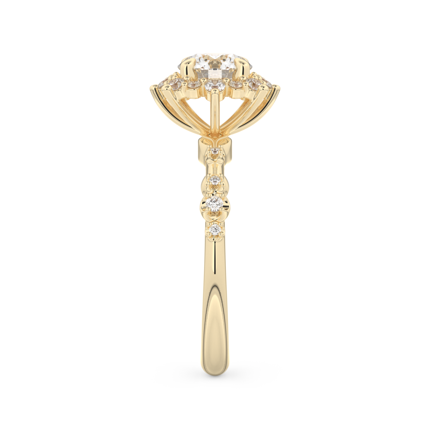 Round Cut 1.03 Carat Moissanite Ring – Cluster Setting in Gold
