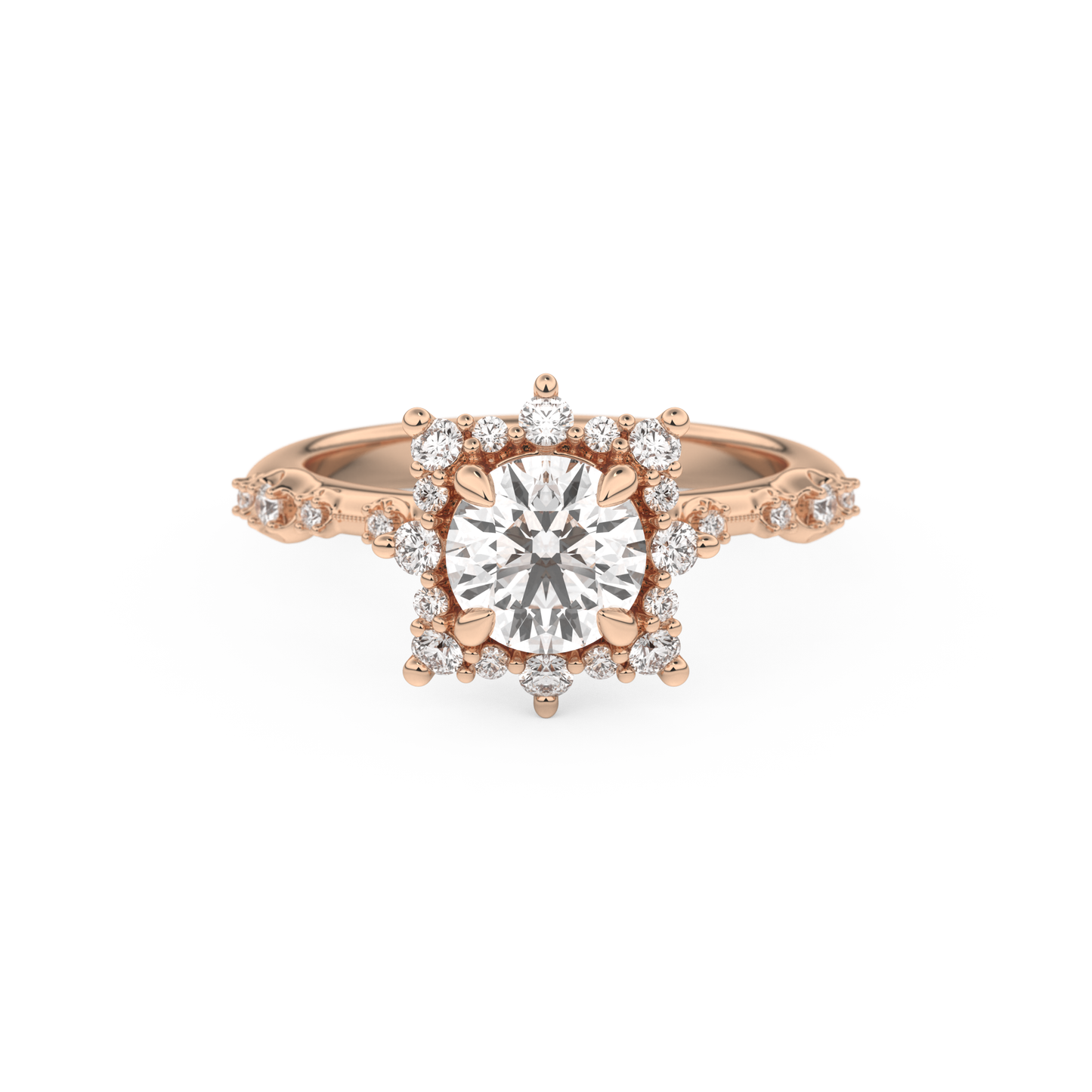 Round Cut 1.03 Carat Moissanite Ring – Cluster Setting in Gold