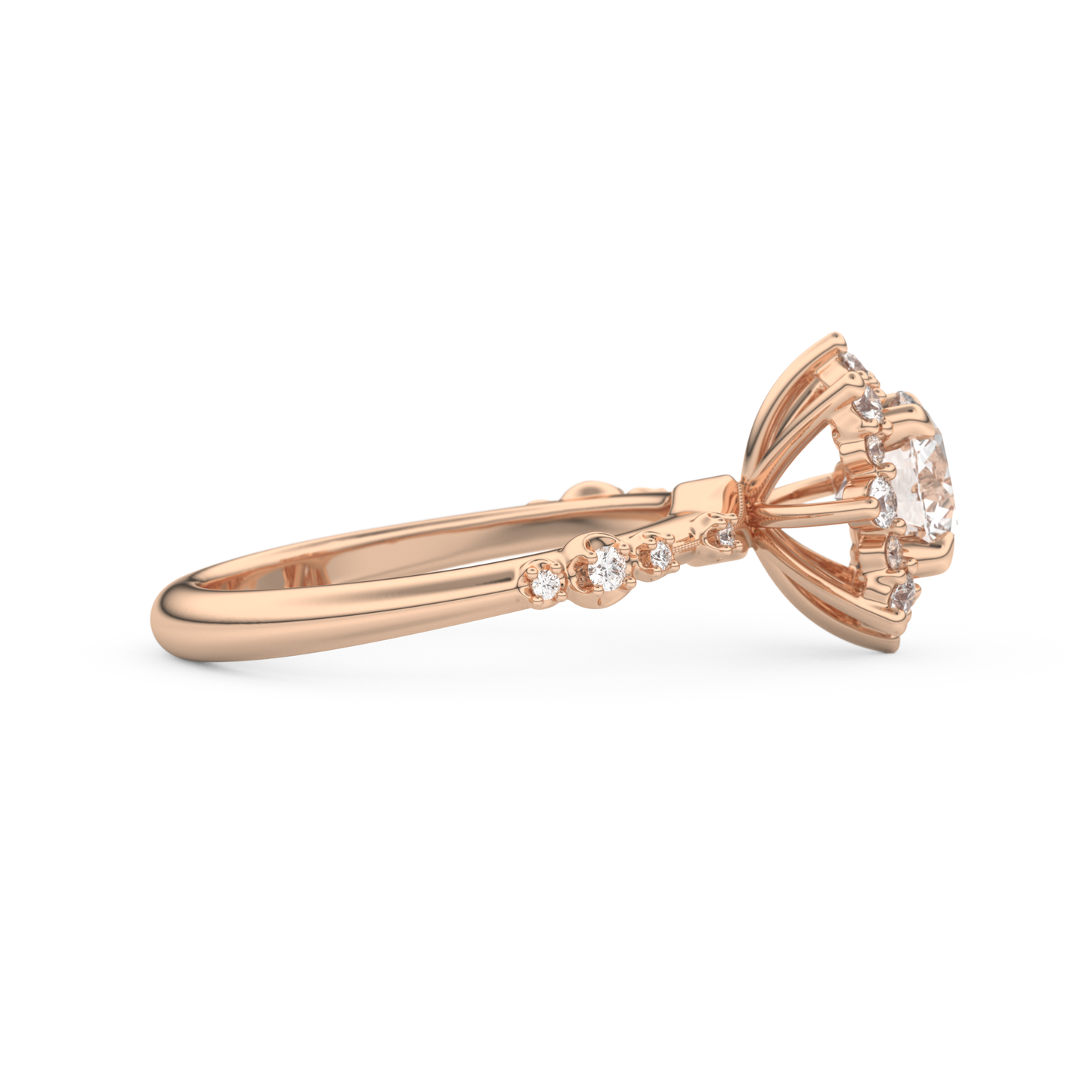 Round Cut 1.03 Carat Moissanite Ring – Cluster Setting in Gold
