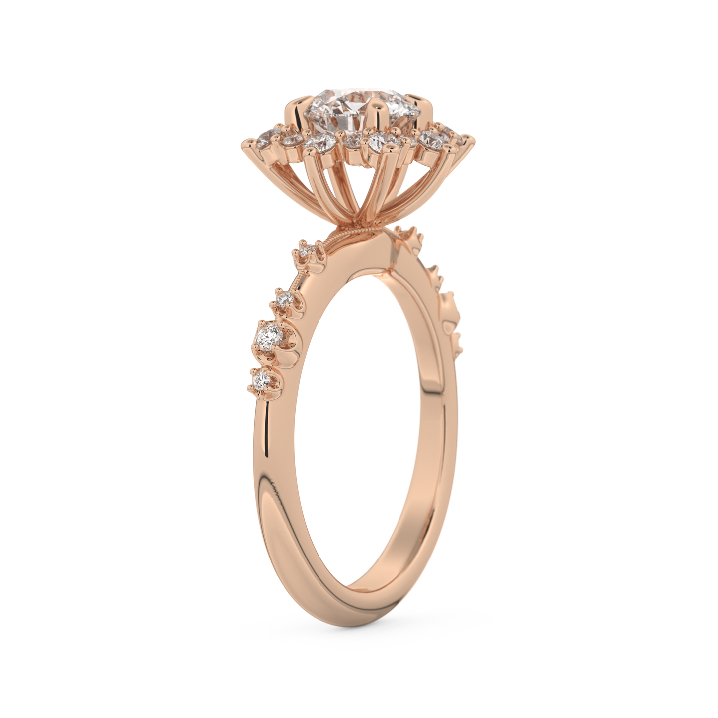 Round Cut 1.03 Carat Moissanite Ring – Cluster Setting in Gold