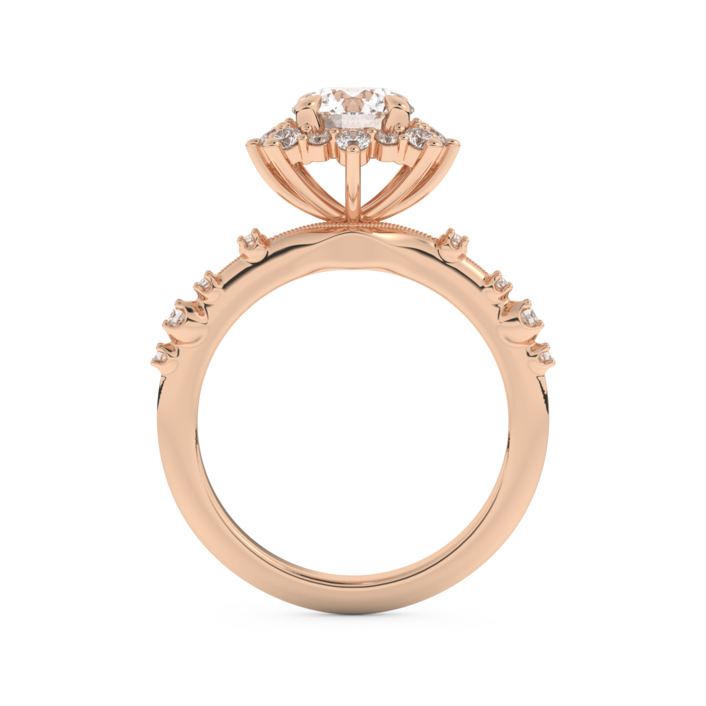 Round Cut 1.03 Carat Moissanite Ring – Cluster Setting in Gold
