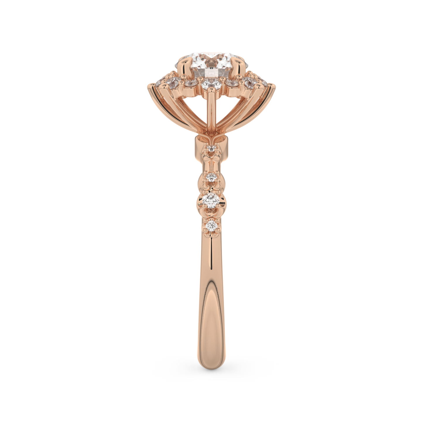 Round Cut 1.03 Carat Moissanite Ring – Cluster Setting in Gold