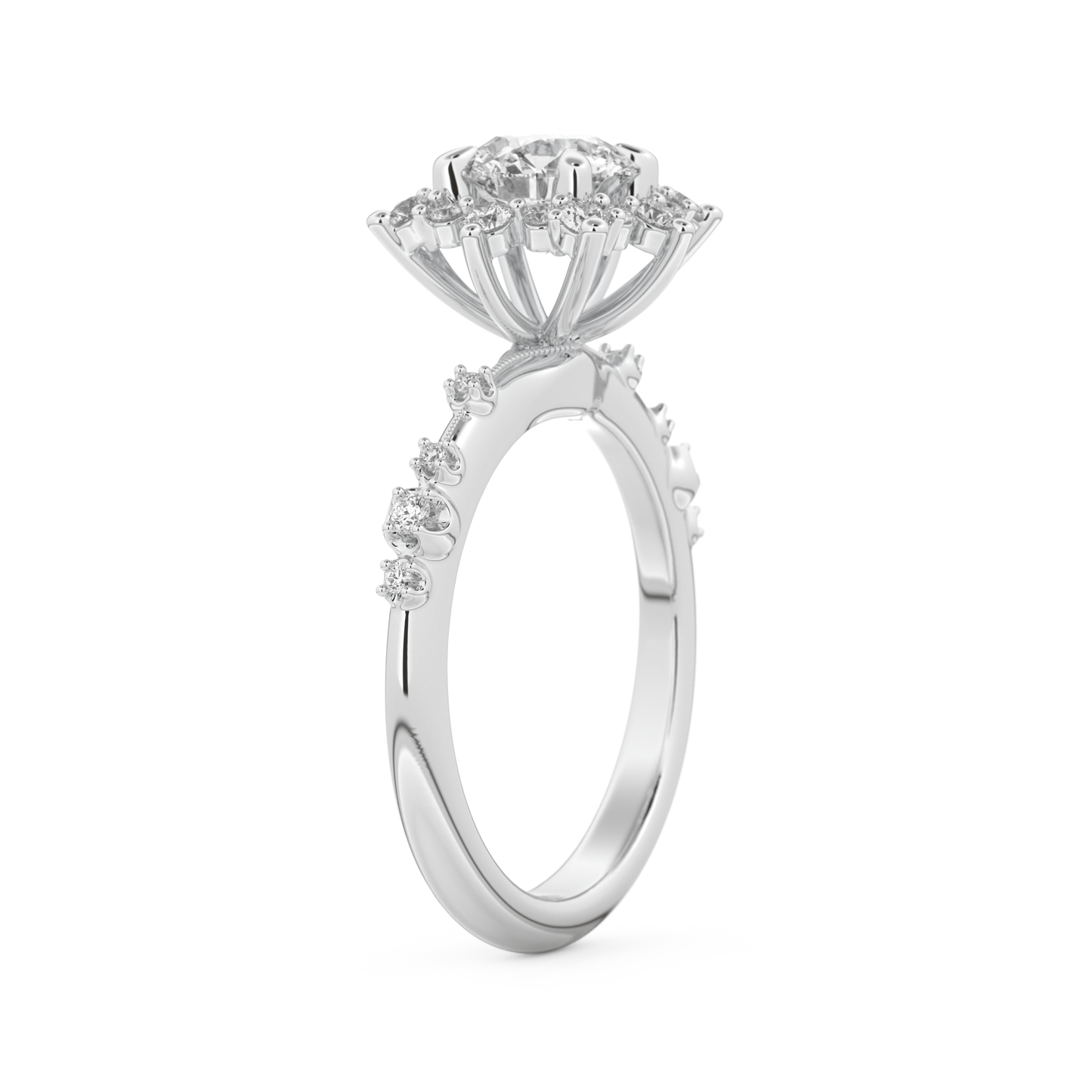 Round Cut 1.03 Carat Moissanite Ring – Cluster Setting in Gold