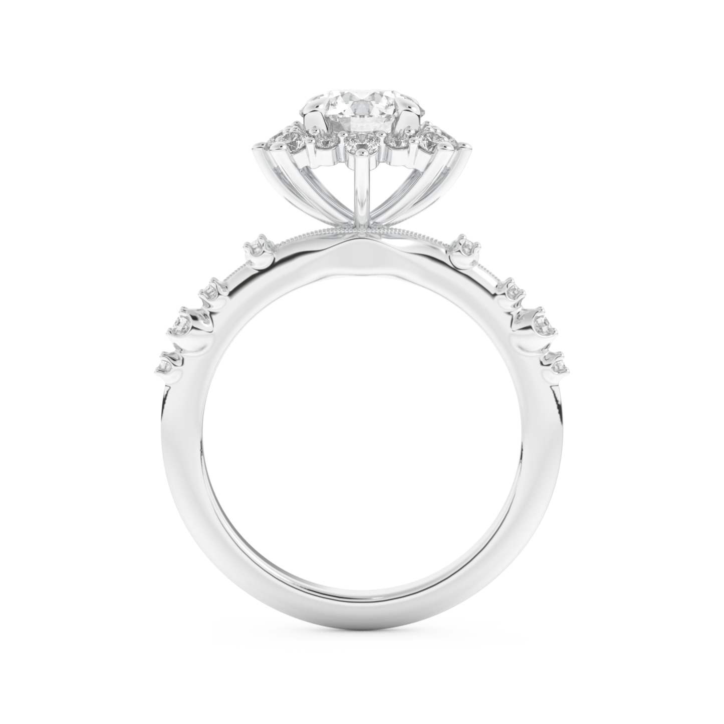 Round Cut 1.03 Carat Moissanite Ring – Cluster Setting in Gold