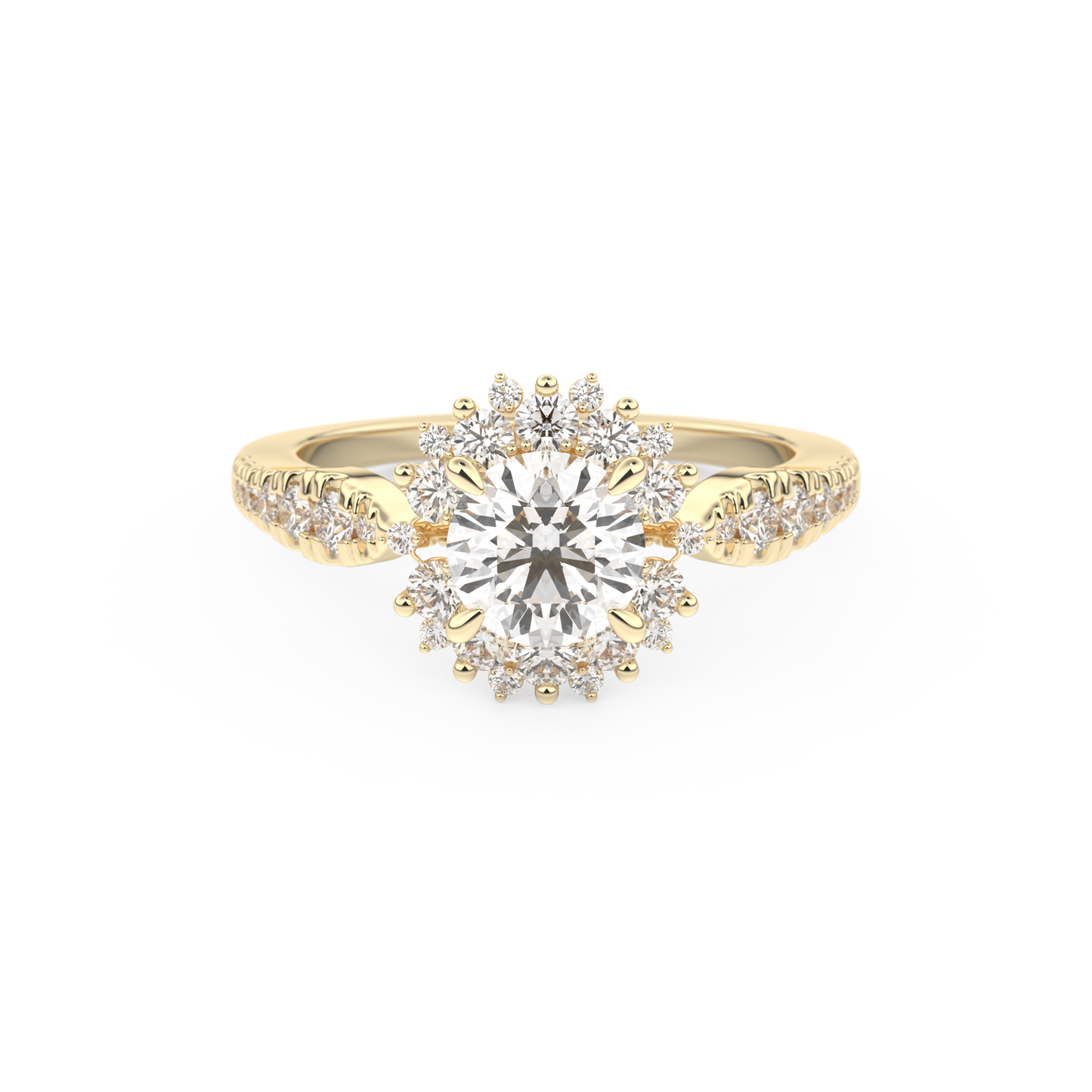 Round Cut 1.03 Carat Moissanite Ring – Cluster Setting in Gold