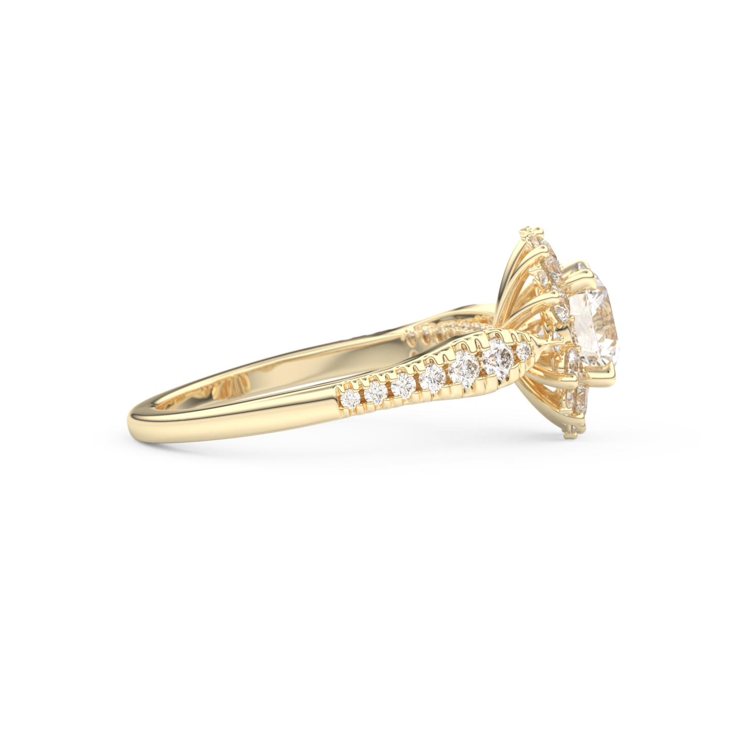 Round Cut 1.03 Carat Moissanite Ring – Cluster Setting in Gold