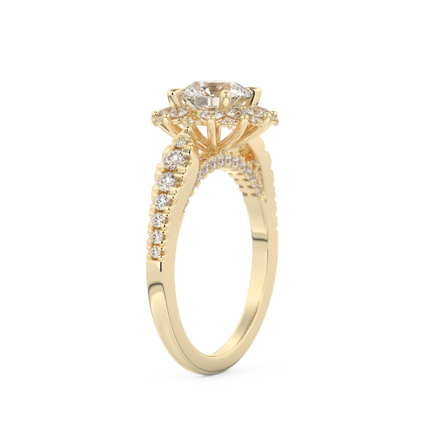Round Cut 1.03 Carat Moissanite Ring – Cluster Setting in Gold