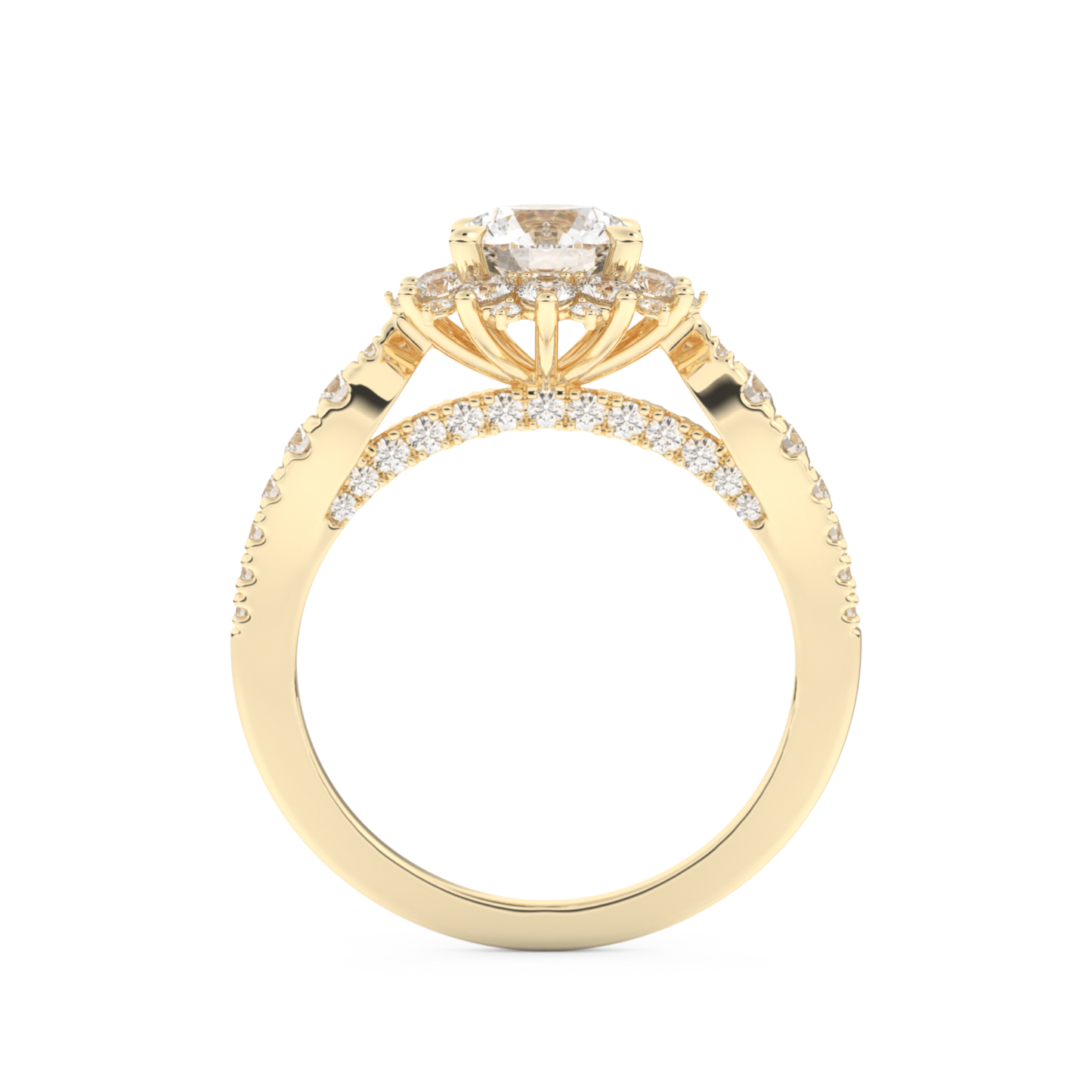 Round Cut 1.03 Carat Moissanite Ring – Cluster Setting in Gold