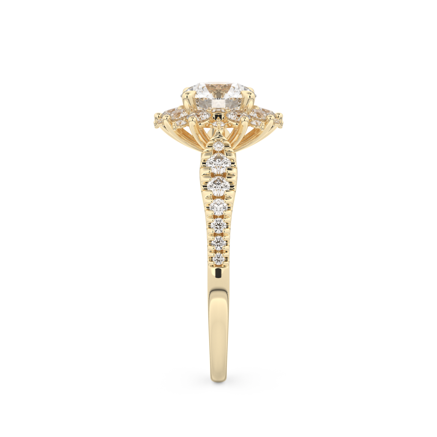 Round Cut 1.03 Carat Moissanite Ring – Cluster Setting in Gold