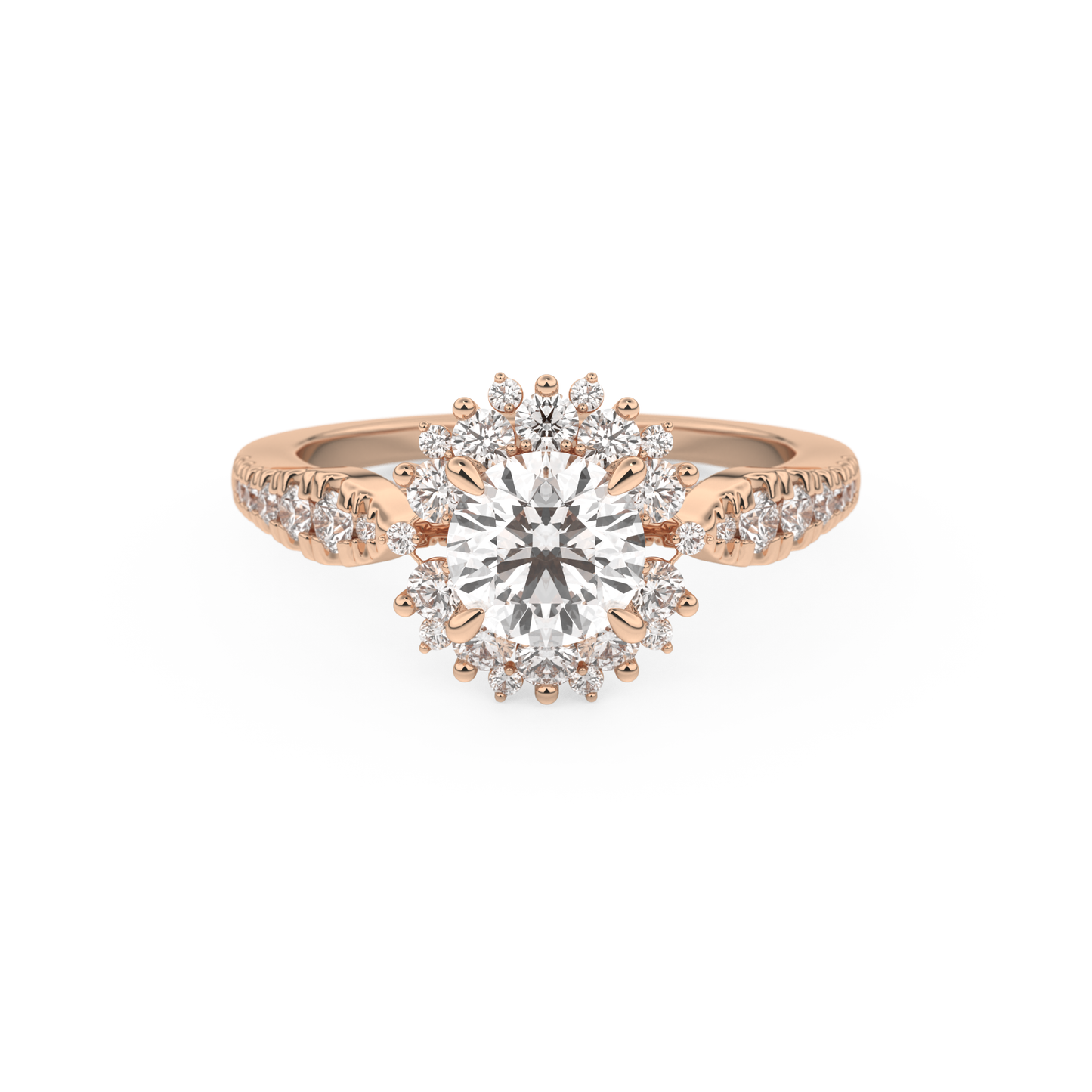 Round Cut 1.03 Carat Moissanite Ring – Cluster Setting in Gold