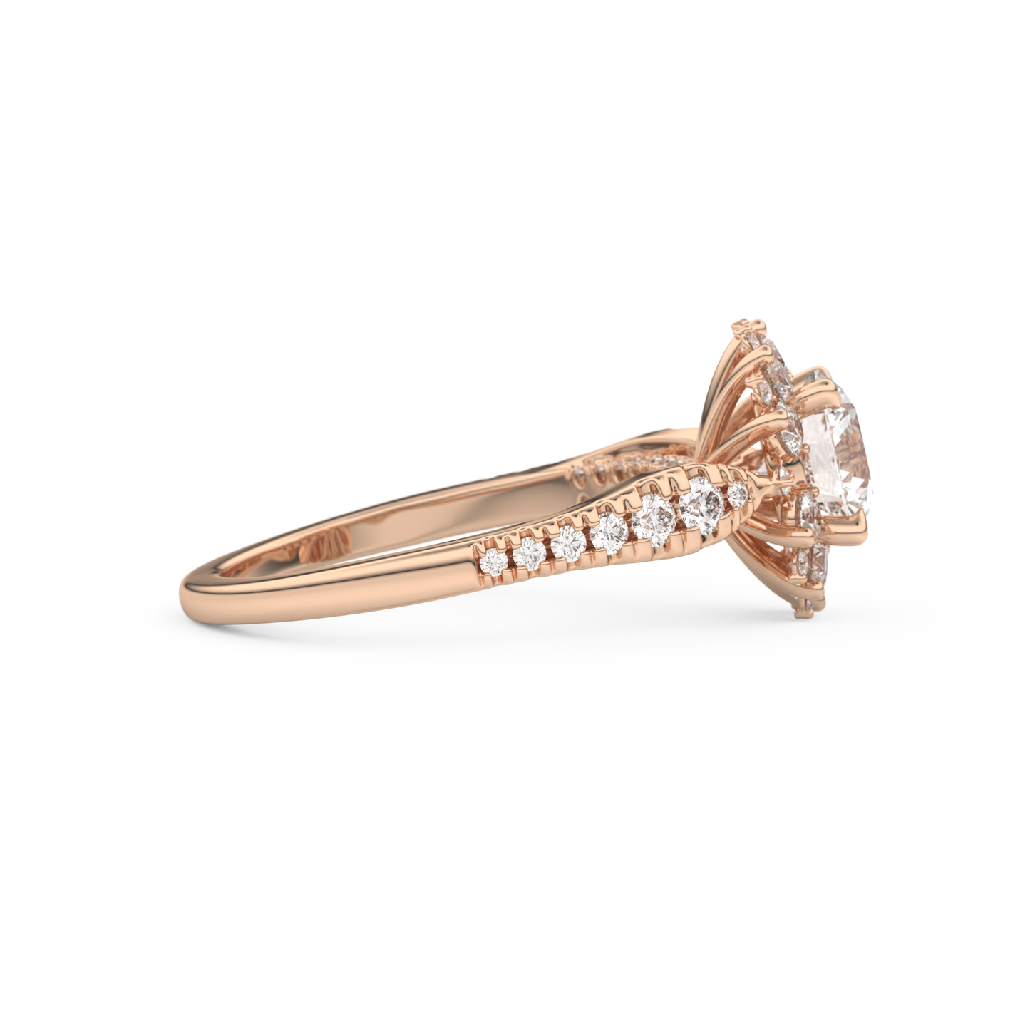 Round Cut 1.03 Carat Moissanite Ring – Cluster Setting in Gold