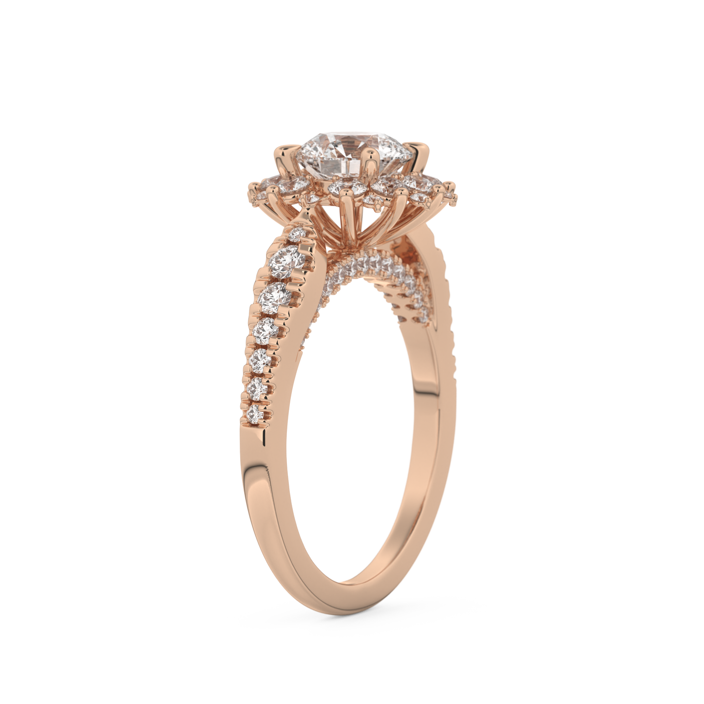 Round Cut 1.03 Carat Moissanite Ring – Cluster Setting in Gold