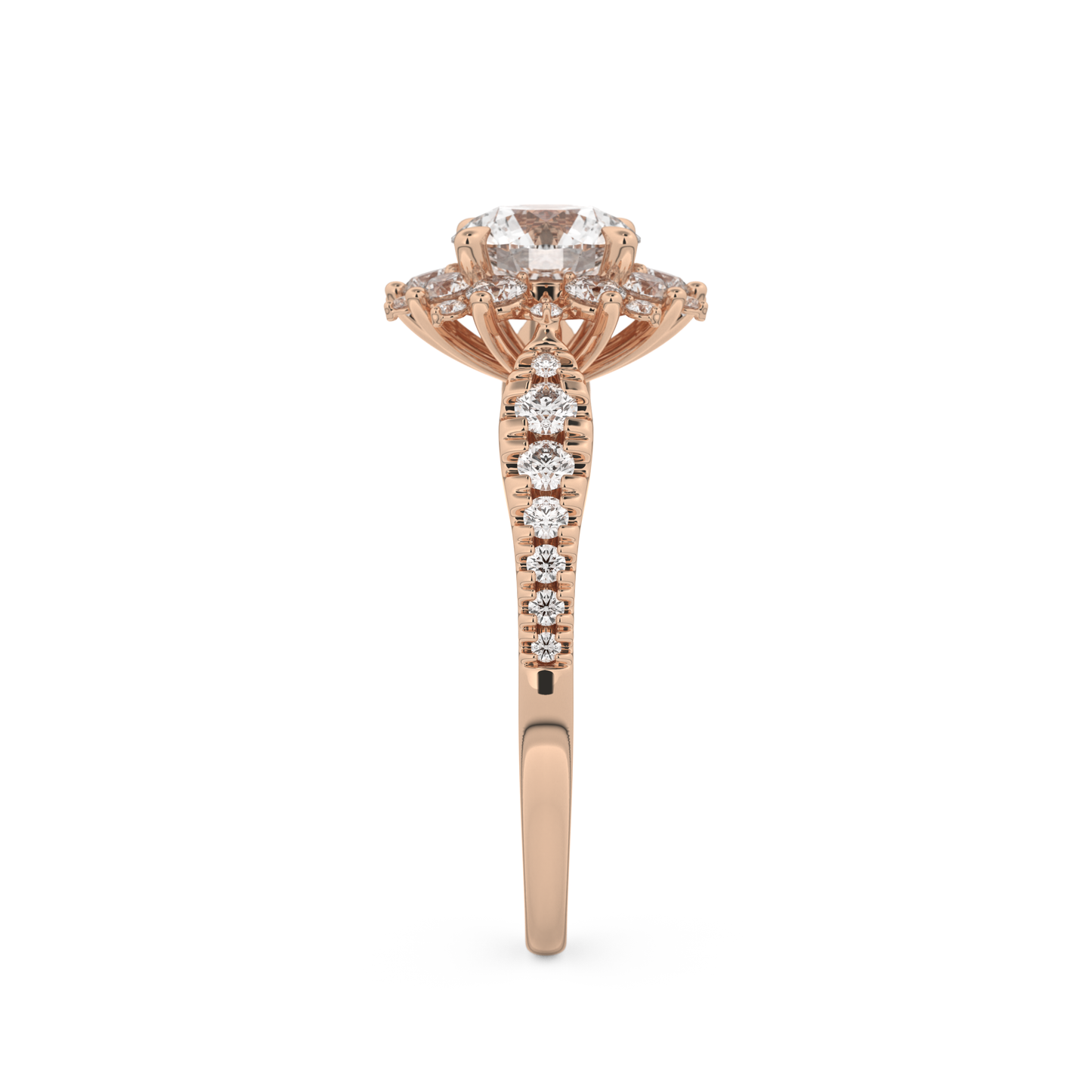 Round Cut 1.03 Carat Moissanite Ring – Cluster Setting in Gold