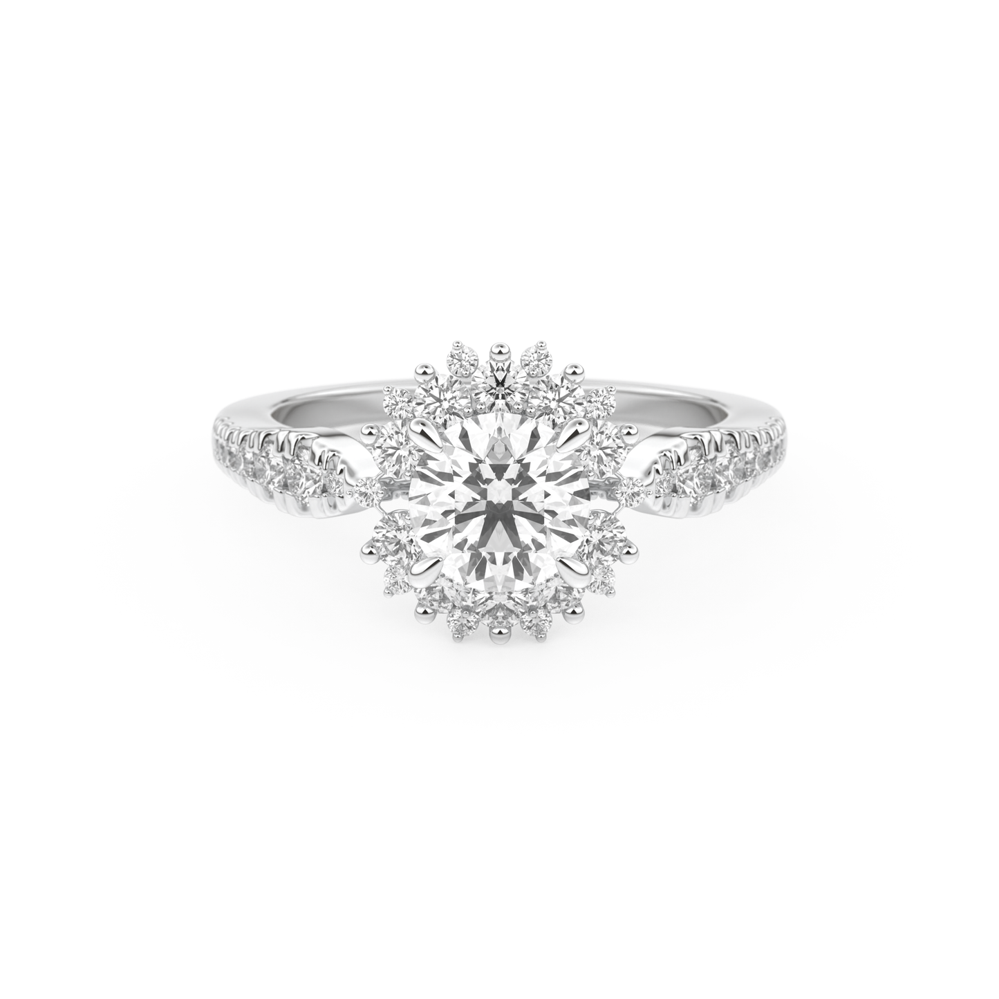 Round Cut 1.03 Carat Moissanite Ring – Cluster Setting in Gold