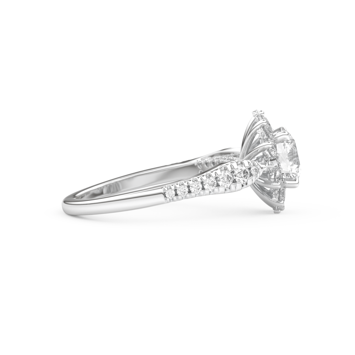 Round Cut 1.03 Carat Moissanite Ring – Cluster Setting in Gold