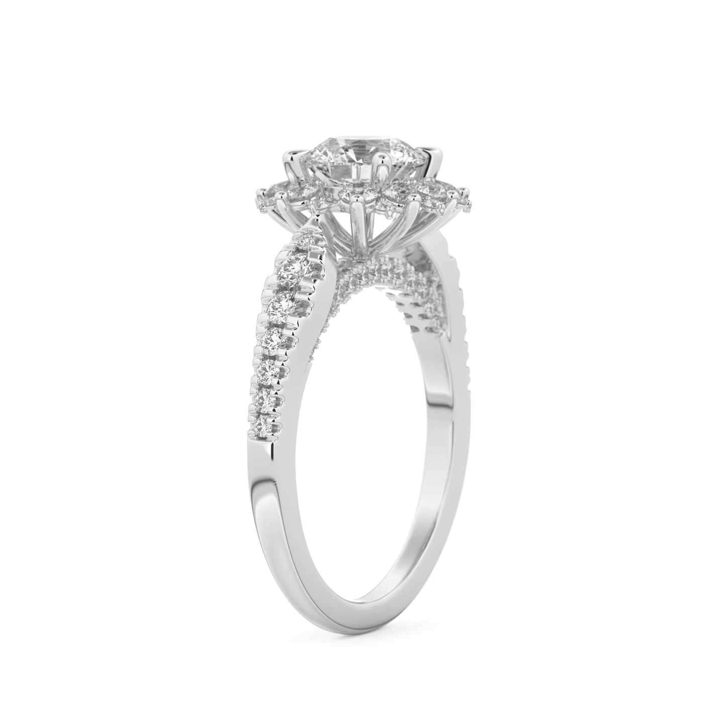Round Cut 1.03 Carat Moissanite Ring – Cluster Setting in Gold