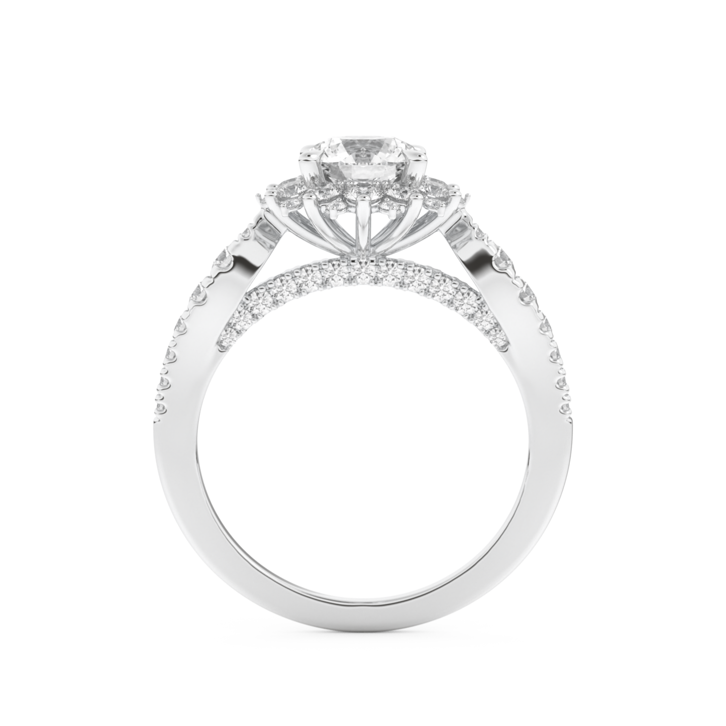 Round Cut 1.03 Carat Moissanite Ring – Cluster Setting in Gold