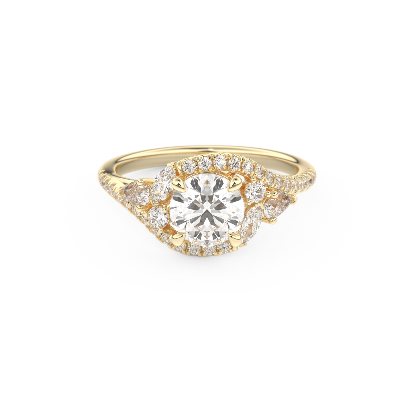 Round Cut 1.0 Carat Moissanite Ring – Cluster Setting in Gold