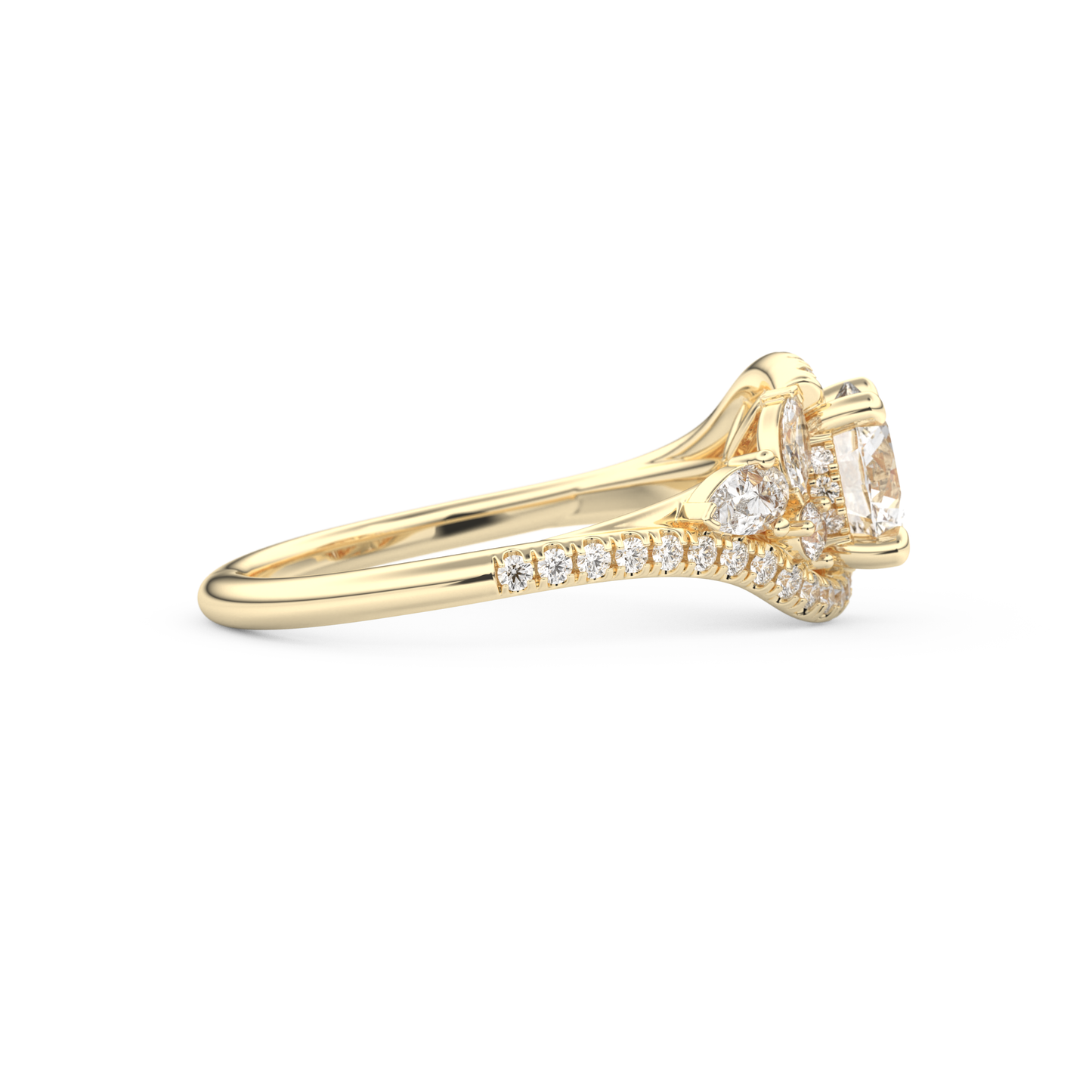Round Cut 1.0 Carat Moissanite Ring – Cluster Setting in Gold