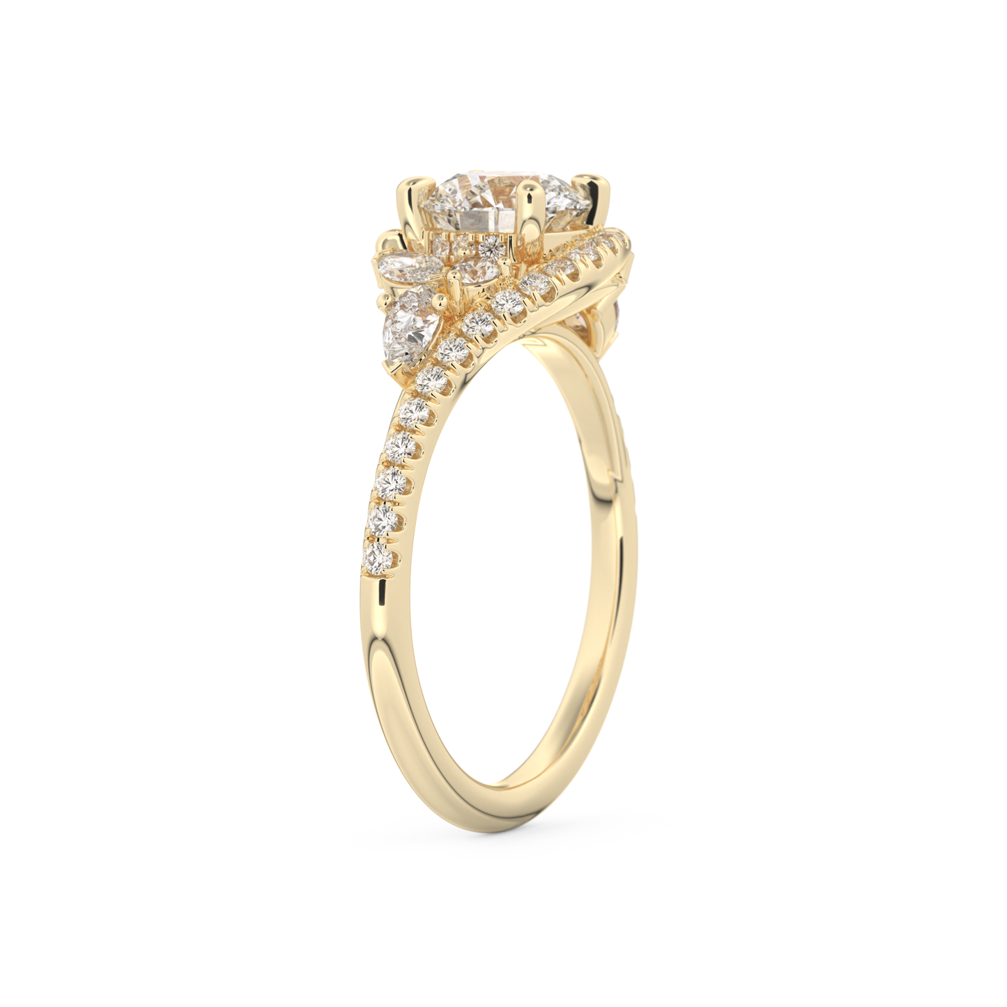 Round Cut 1.0 Carat Moissanite Ring – Cluster Setting in Gold