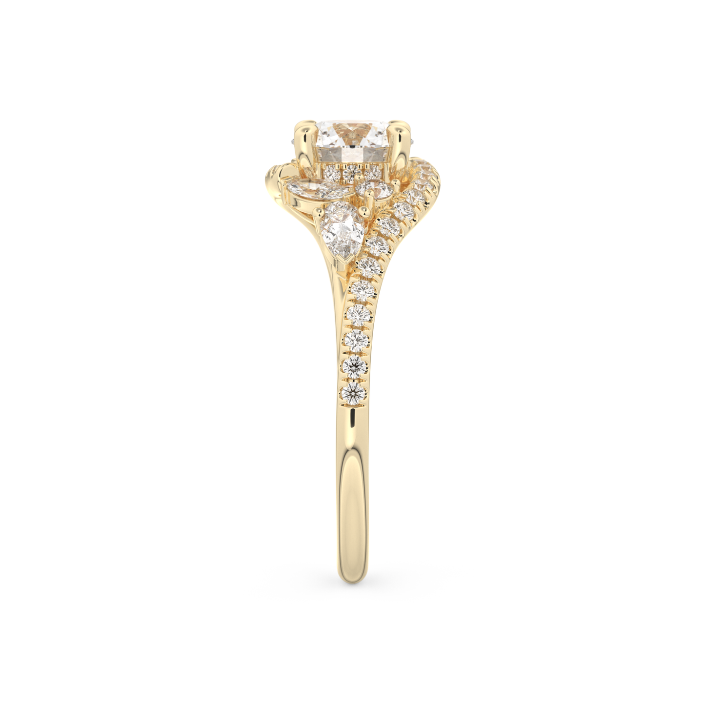 Round Cut 1.0 Carat Moissanite Ring – Cluster Setting in Gold