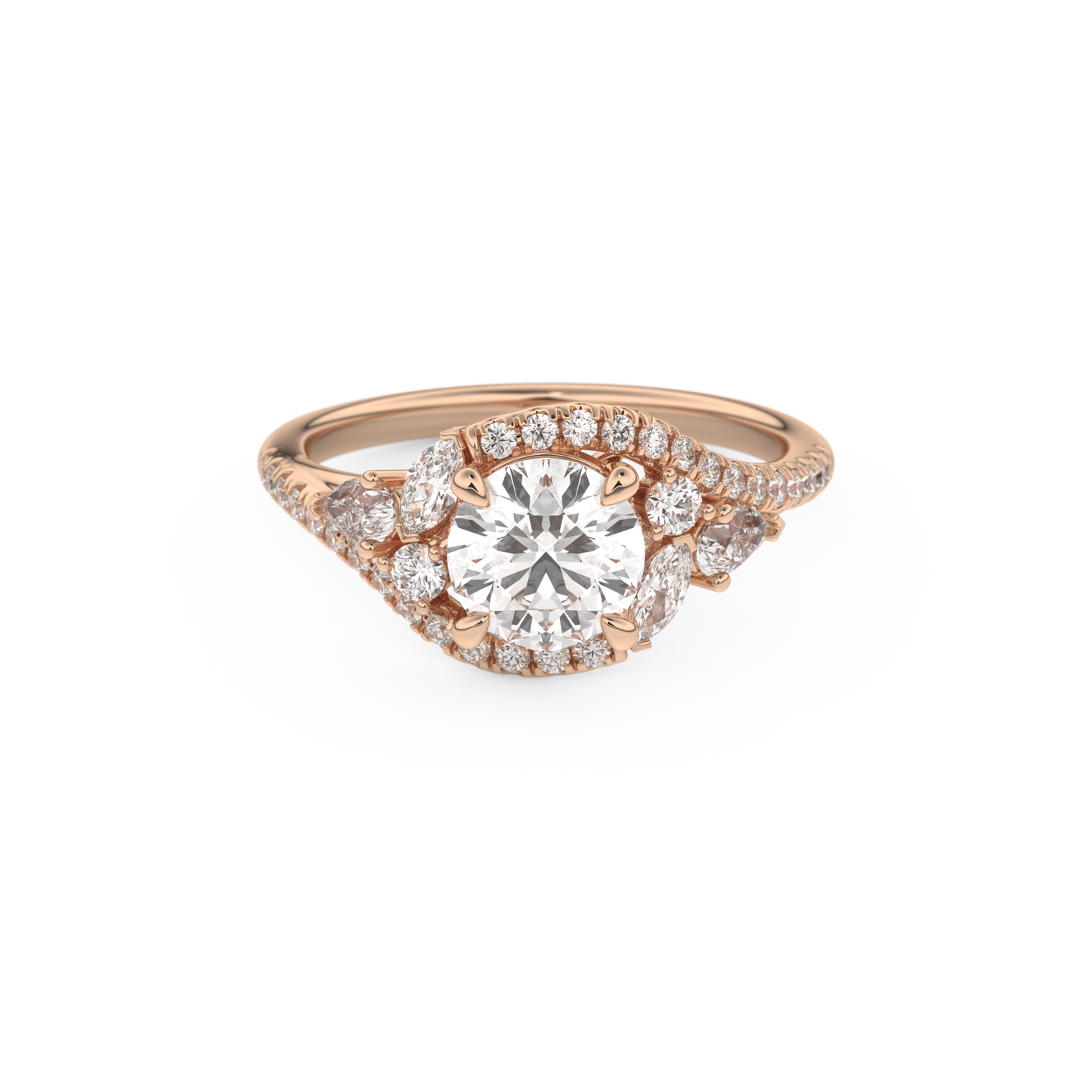 Round Cut 1.0 Carat Moissanite Ring – Cluster Setting in Gold