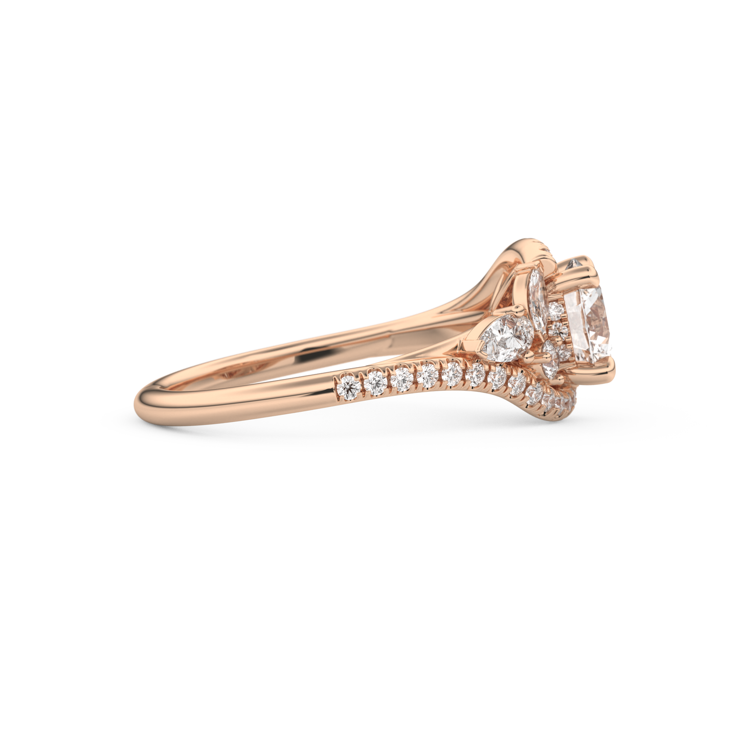 Round Cut 1.0 Carat Moissanite Ring – Cluster Setting in Gold