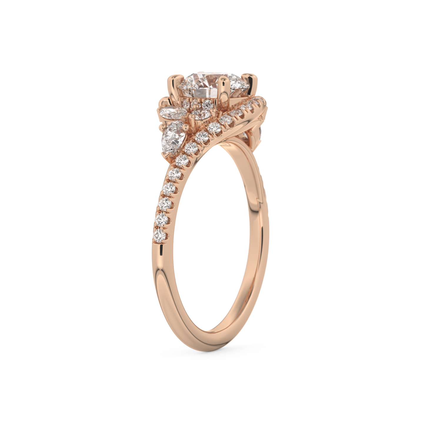 Round Cut 1.0 Carat Moissanite Ring – Cluster Setting in Gold