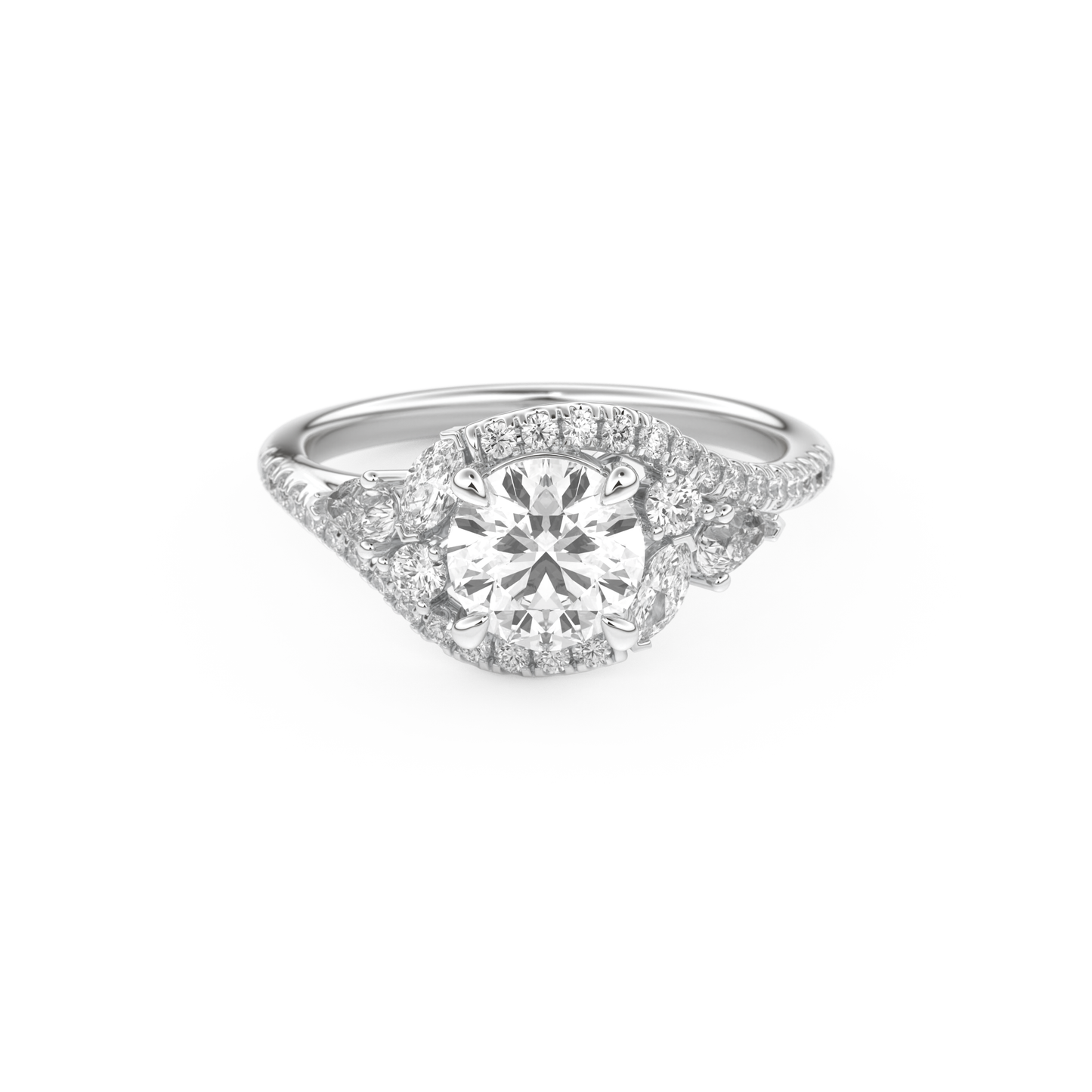 Round Cut 1.0 Carat Moissanite Ring – Cluster Setting in Gold