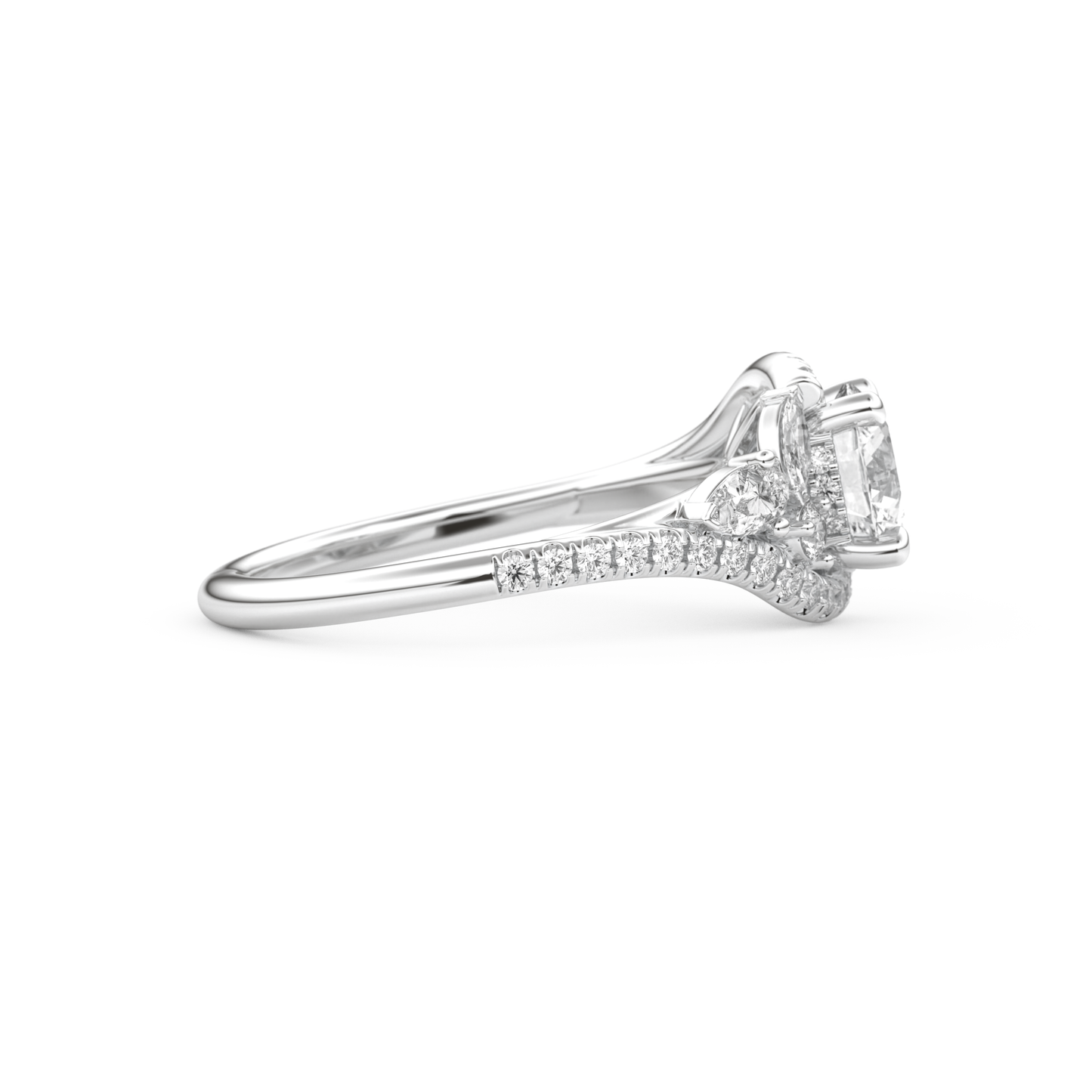 Round Cut 1.0 Carat Moissanite Ring – Cluster Setting in Gold