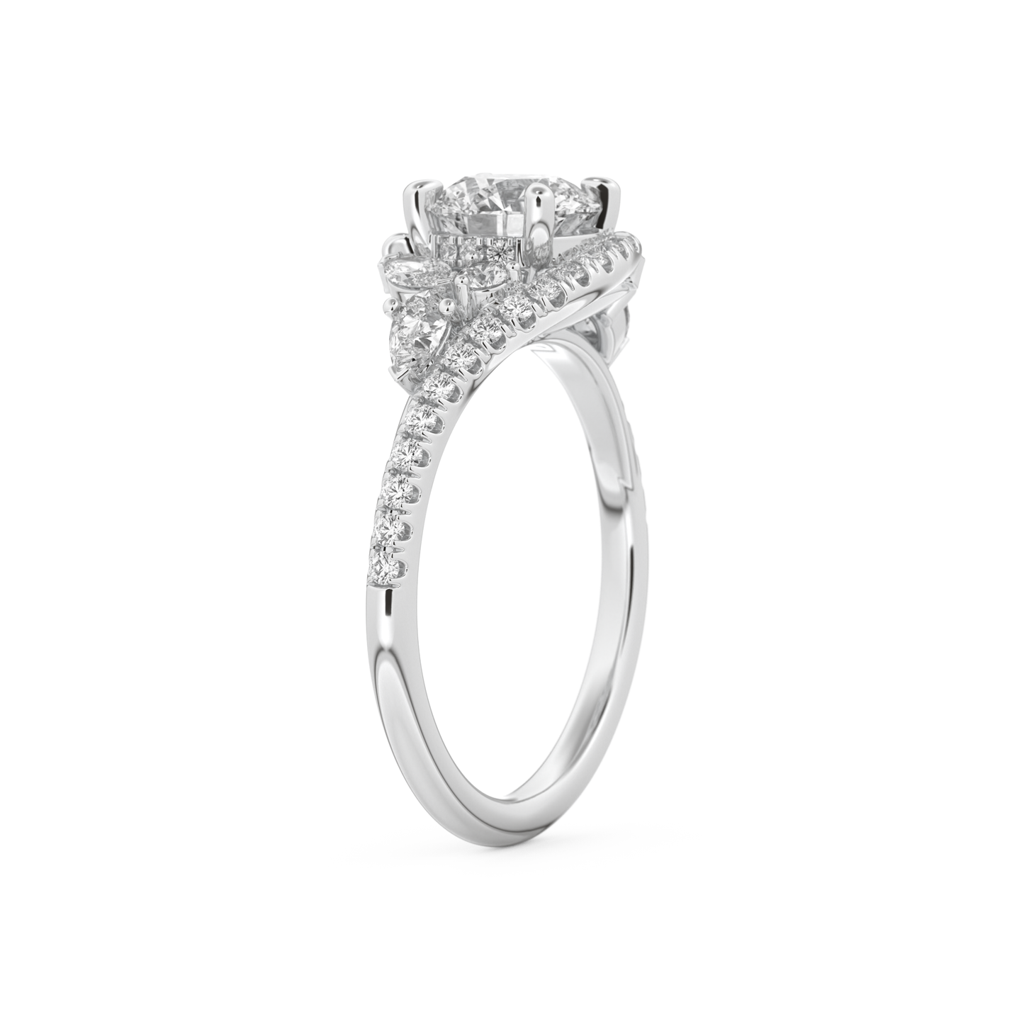 Round Cut 1.0 Carat Moissanite Ring – Cluster Setting in Gold